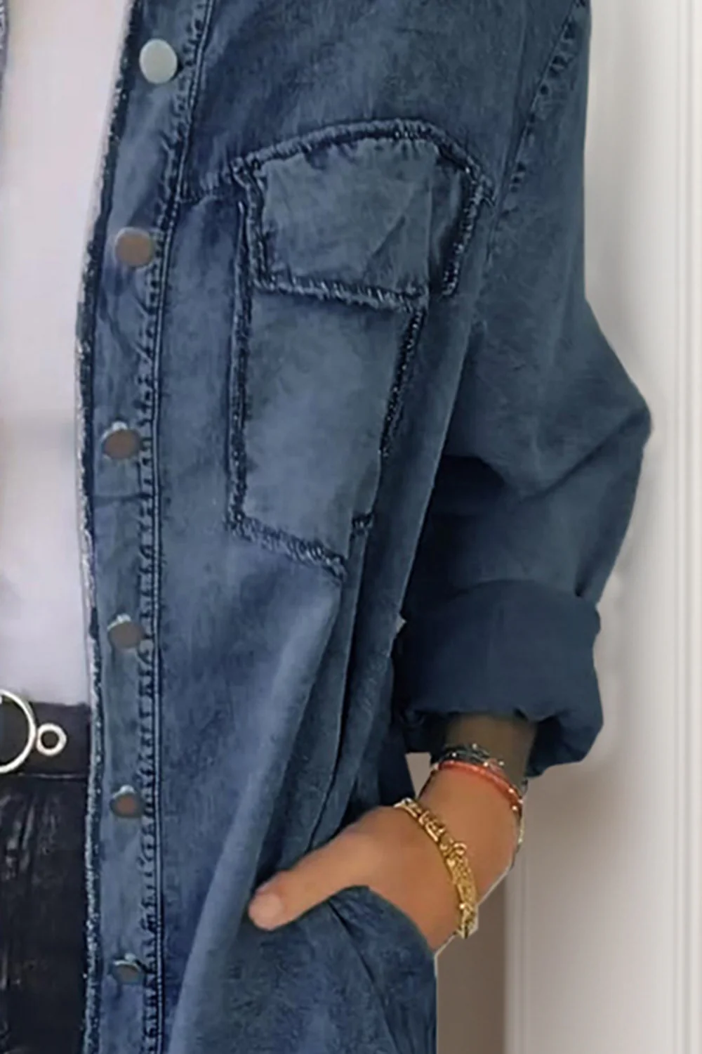 Full Size Pocketed Button Up Long Sleeve Denim Jacket - Image 6