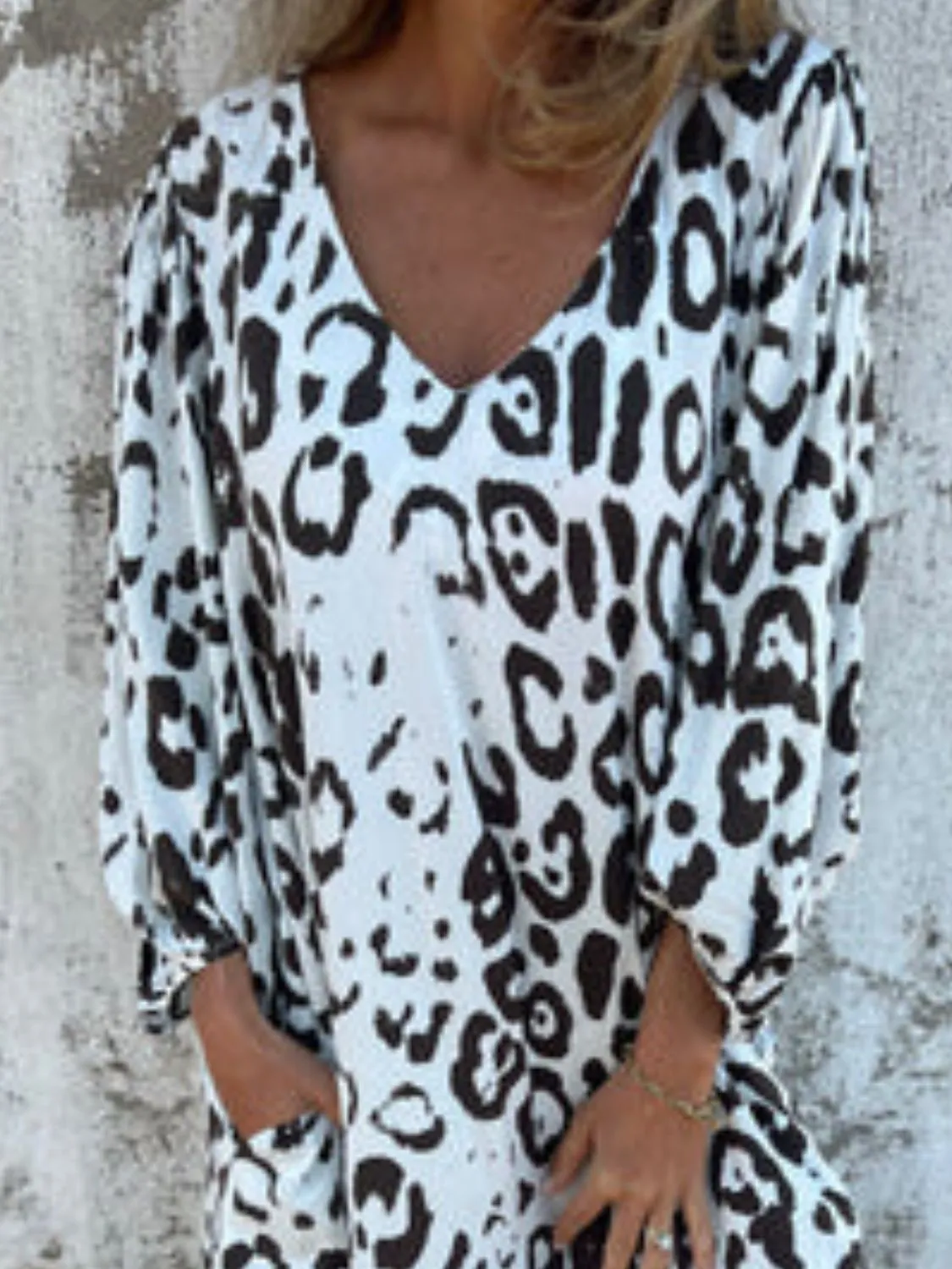 Full Size Printed V-Neck Dress with Pockets Plus Size - Image 18