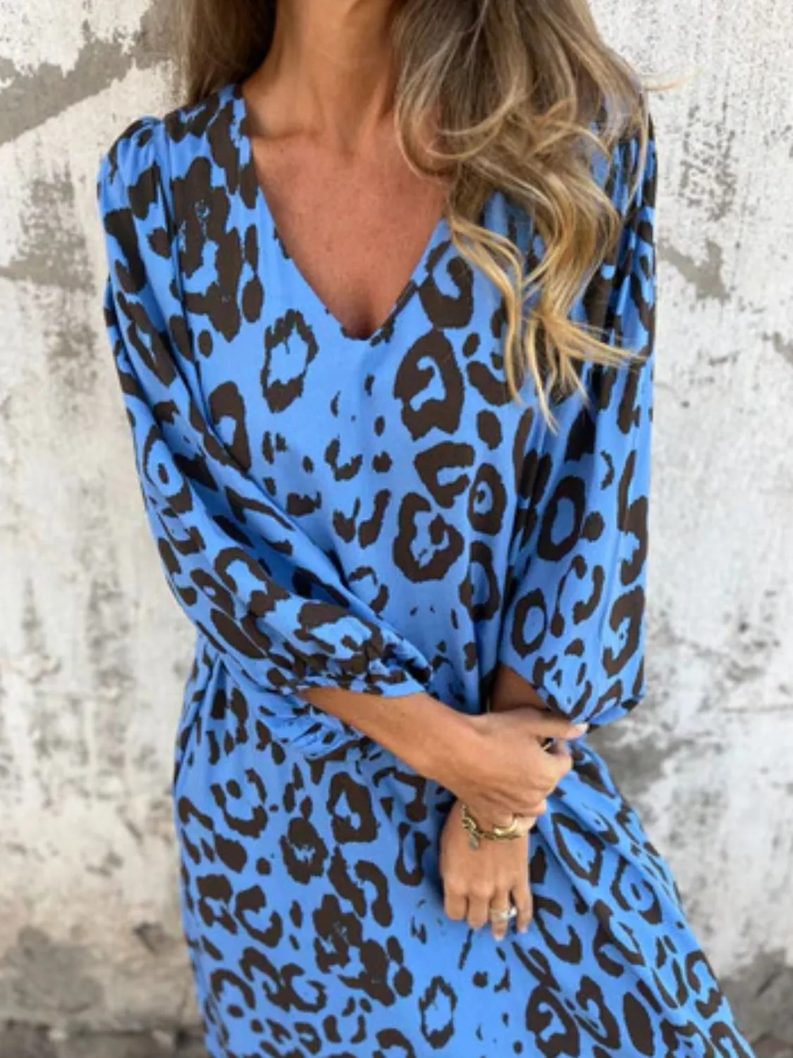 Full Size Printed V-Neck Dress with Pockets Plus Size - Image 23