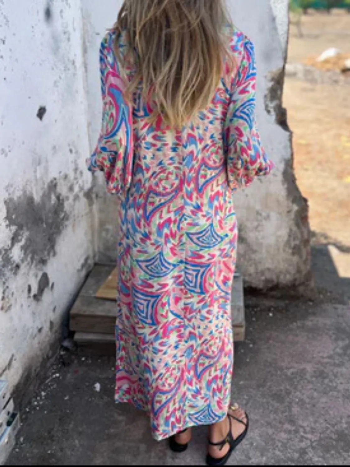 Full Size Printed V-Neck Dress with Pockets Plus Size - Image 7