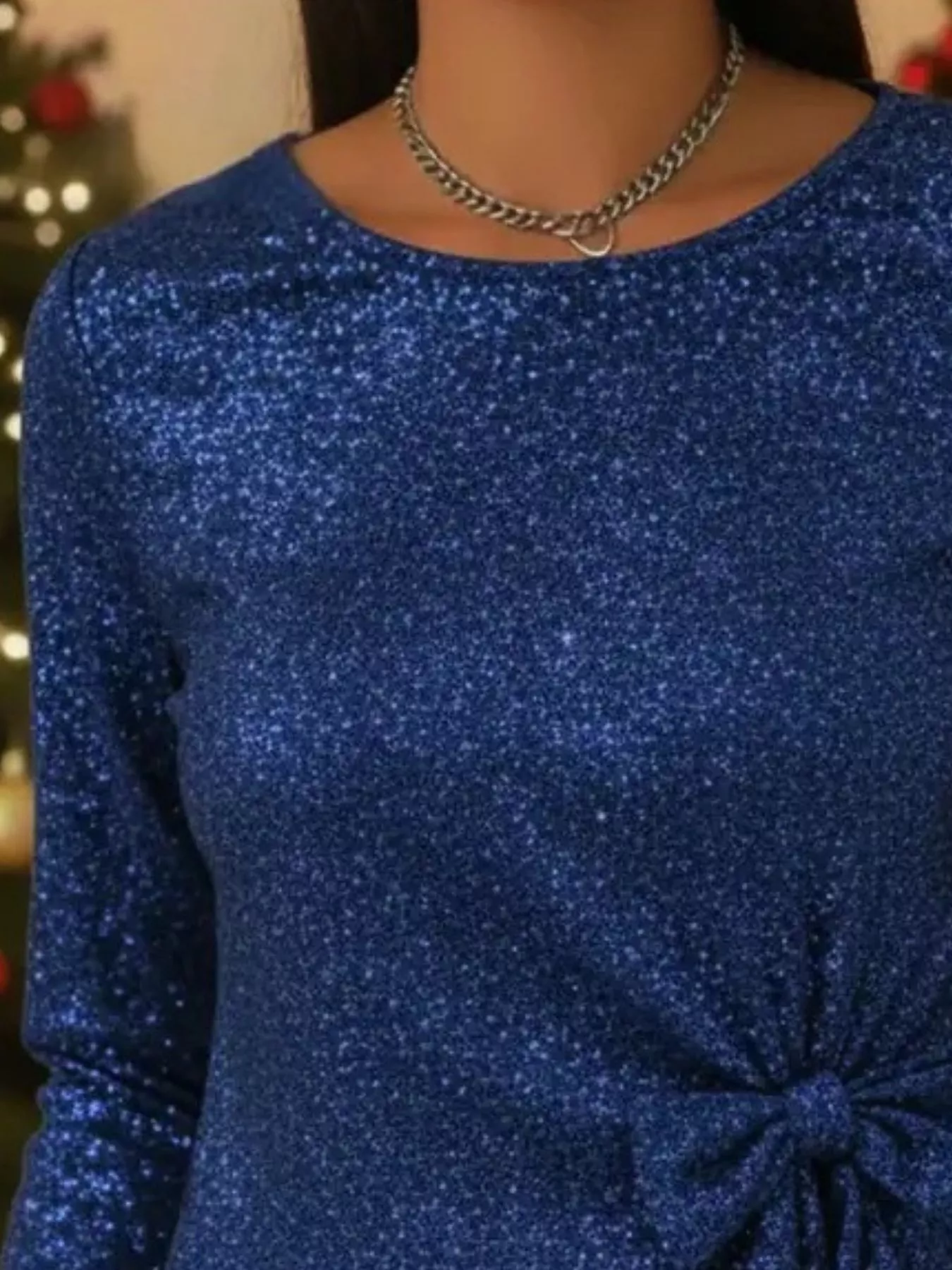 Full Size Sequin Bow-Knot Long Sleeve Top Plus Size - Image 15