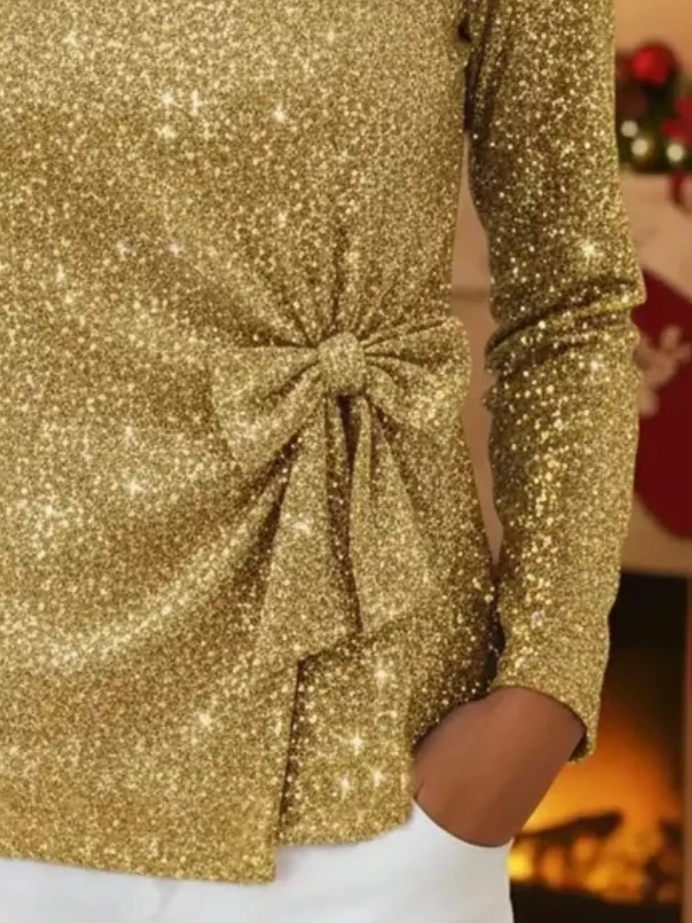 Full Size Sequin Bow-Knot Long Sleeve Top Plus Size - Image 5