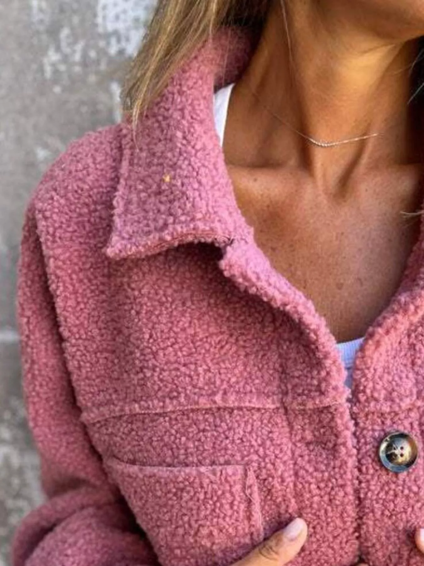 Full Size Single-Breasted Sherpa Shacket Plus Size - Image 3