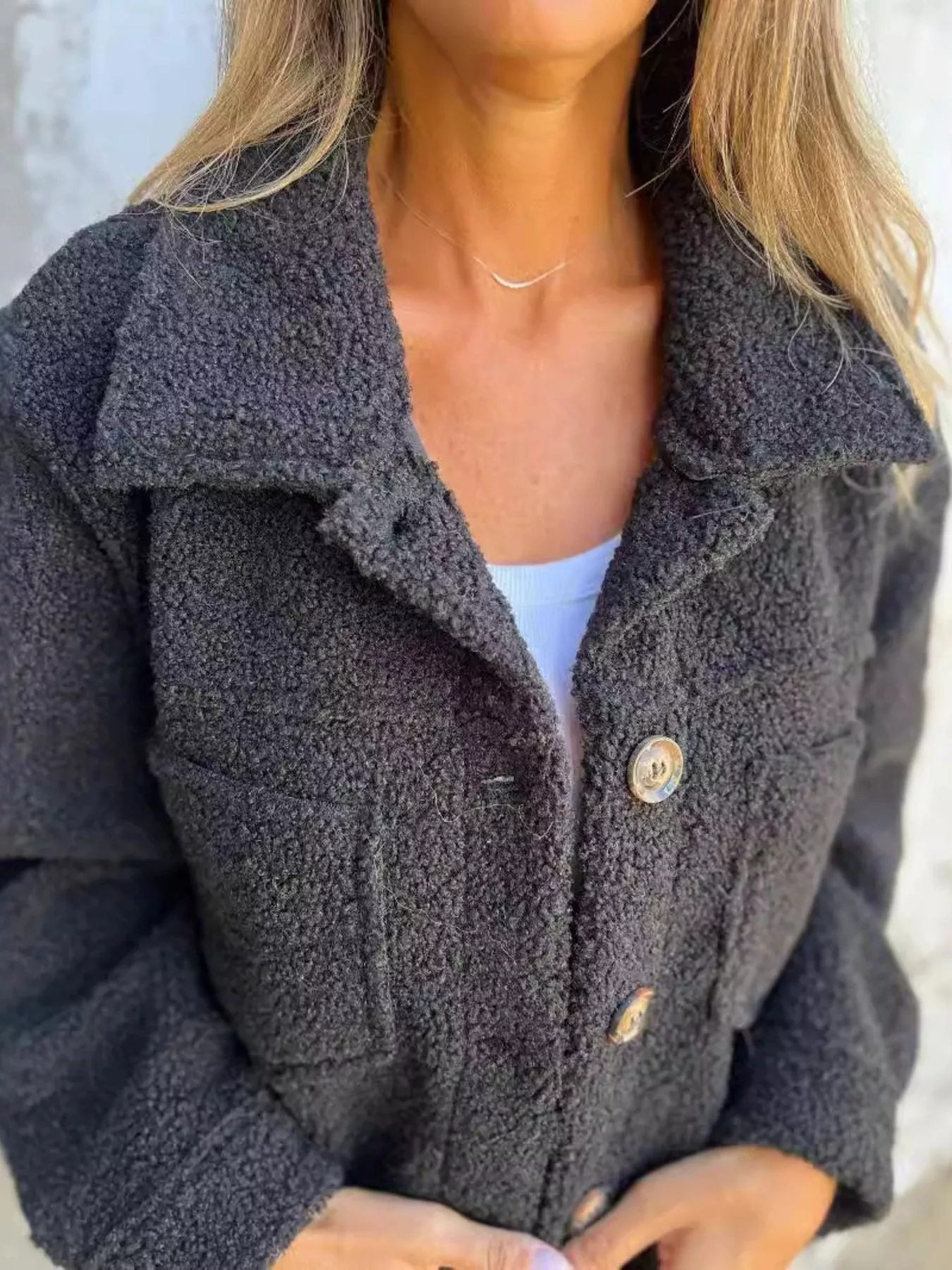 Full Size Single-Breasted Sherpa Shacket Plus Size - Image 5
