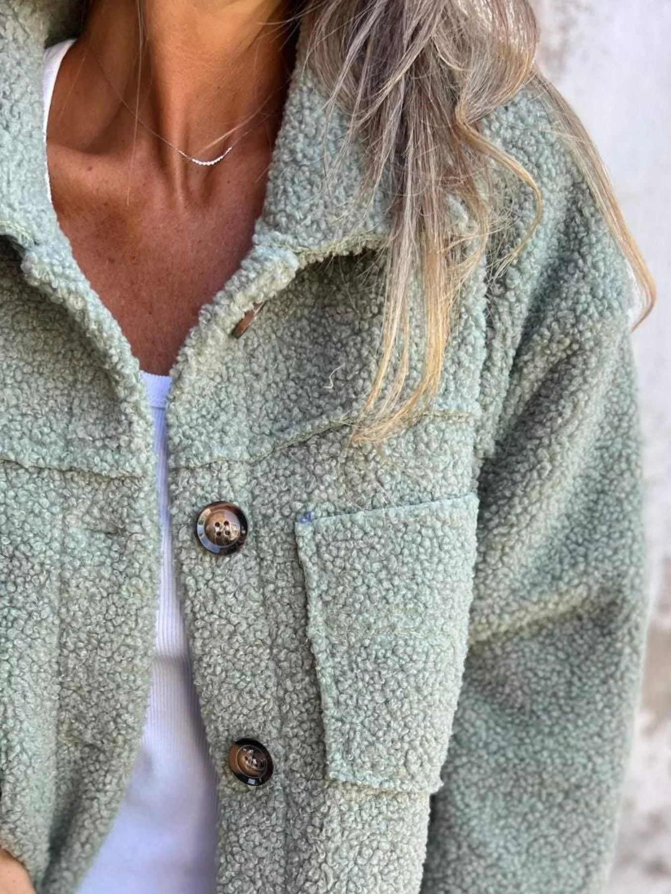Full Size Single-Breasted Sherpa Shacket Plus Size - Image 8