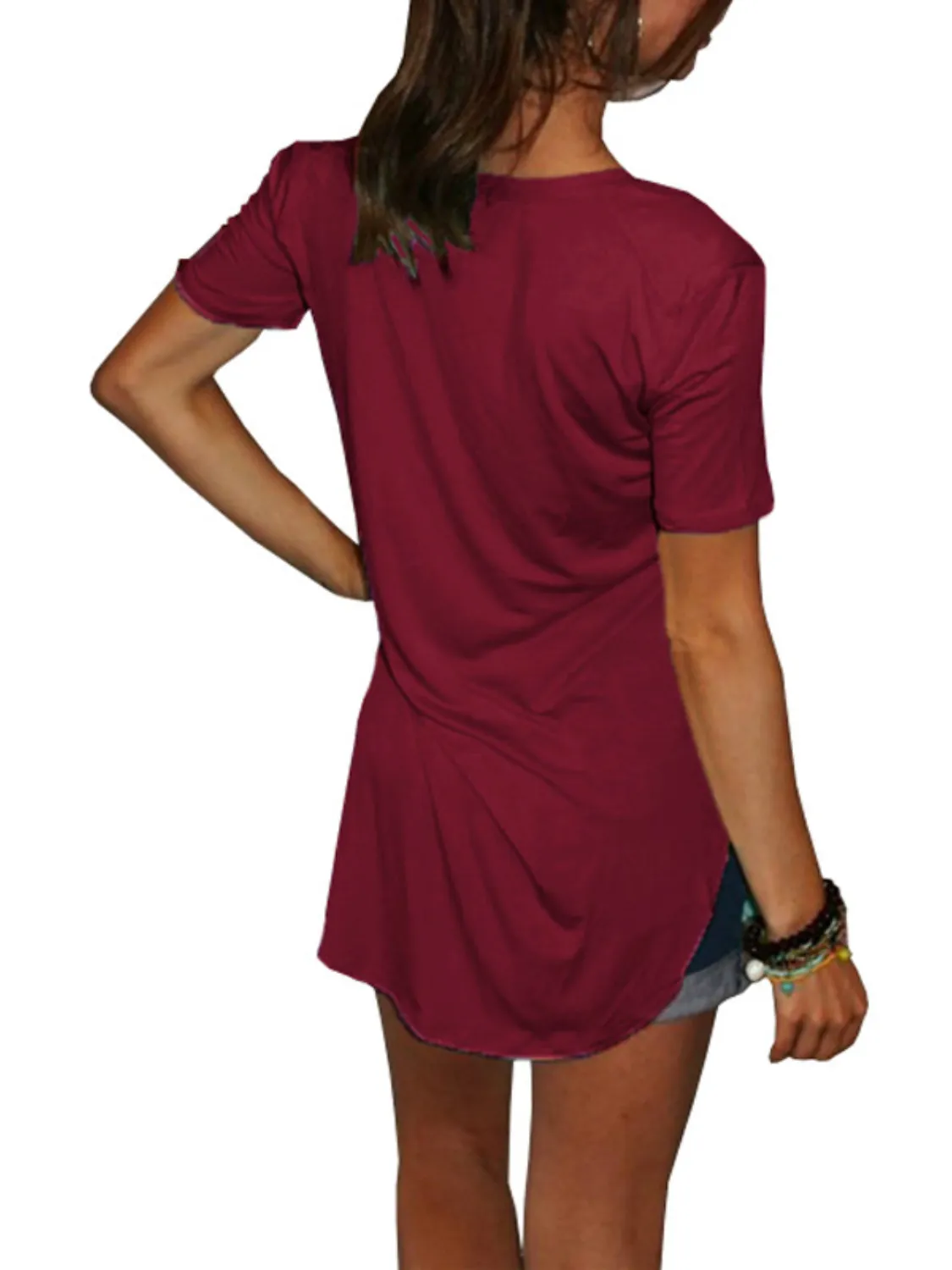 Full Size Solid V-Neck Short Sleeve T-Shirt Plus Size - Image 22