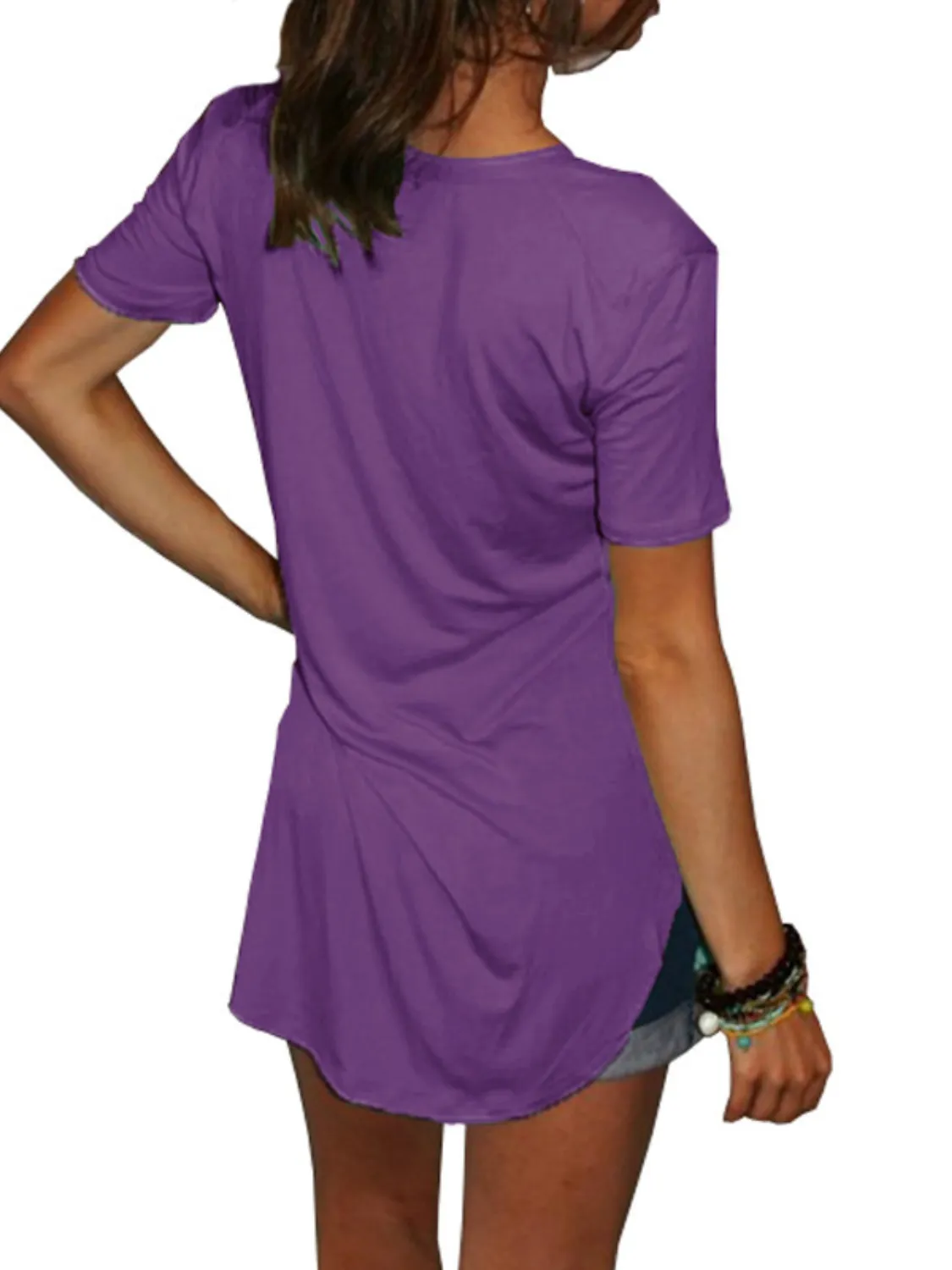 Full Size Solid V-Neck Short Sleeve T-Shirt Plus Size - Image 25