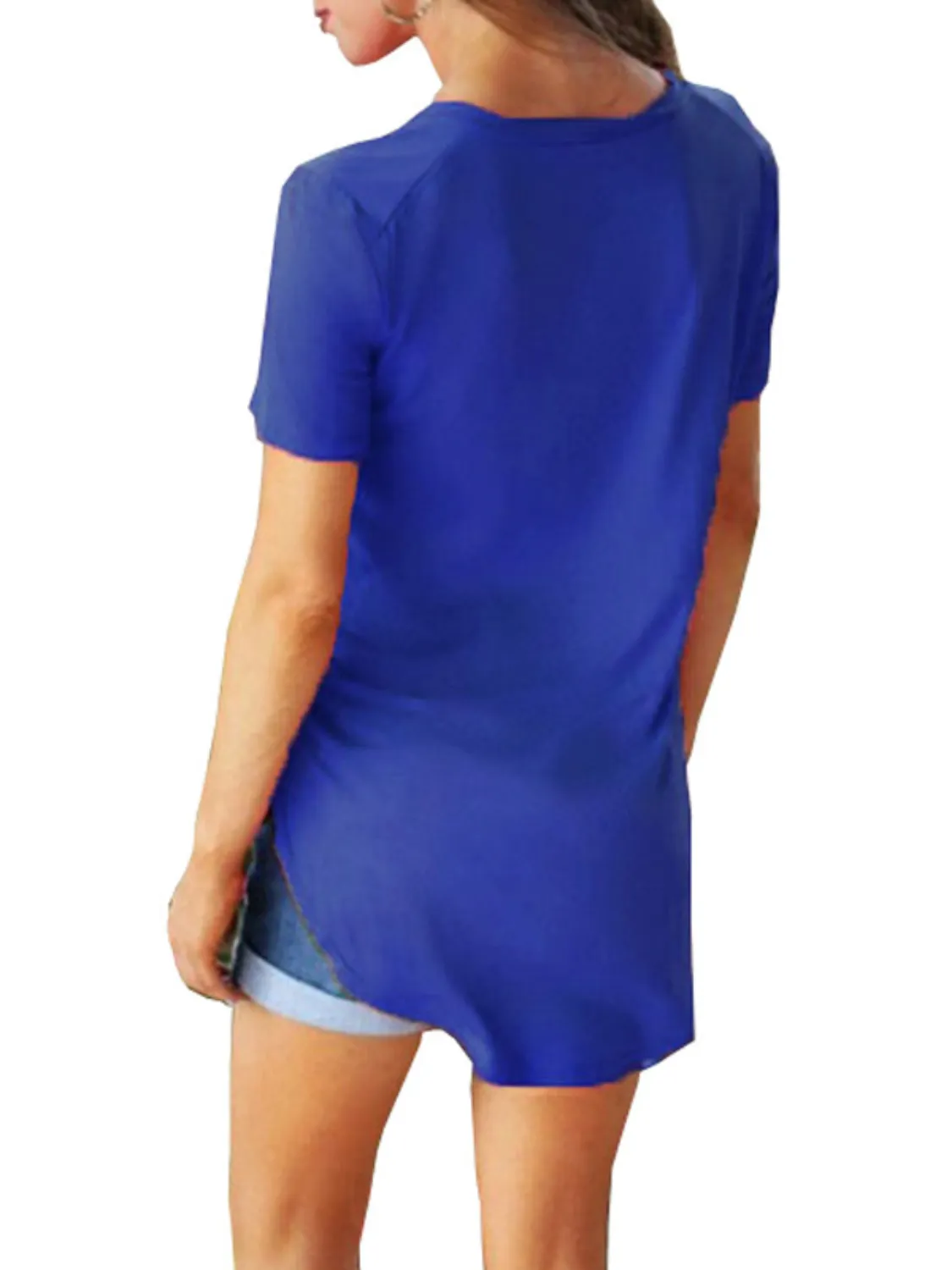 Full Size Solid V-Neck Short Sleeve T-Shirt Plus Size - Image 28