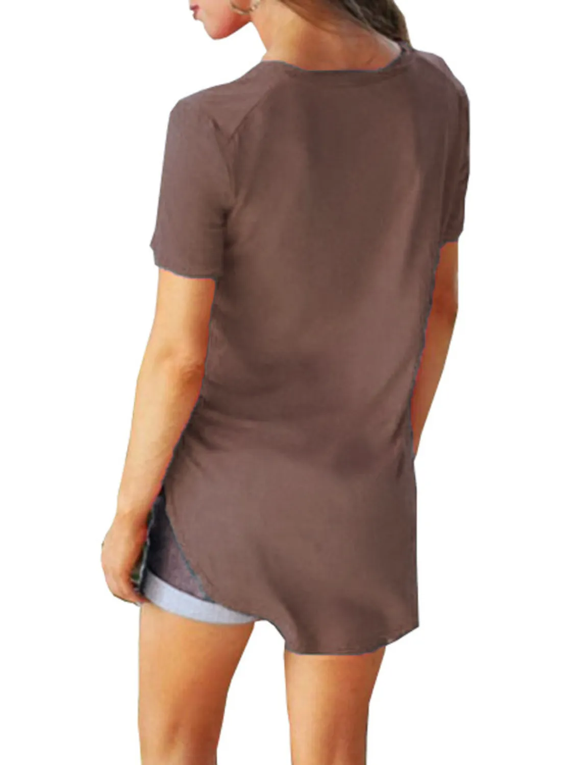 Full Size Solid V-Neck Short Sleeve T-Shirt Plus Size - Image 31