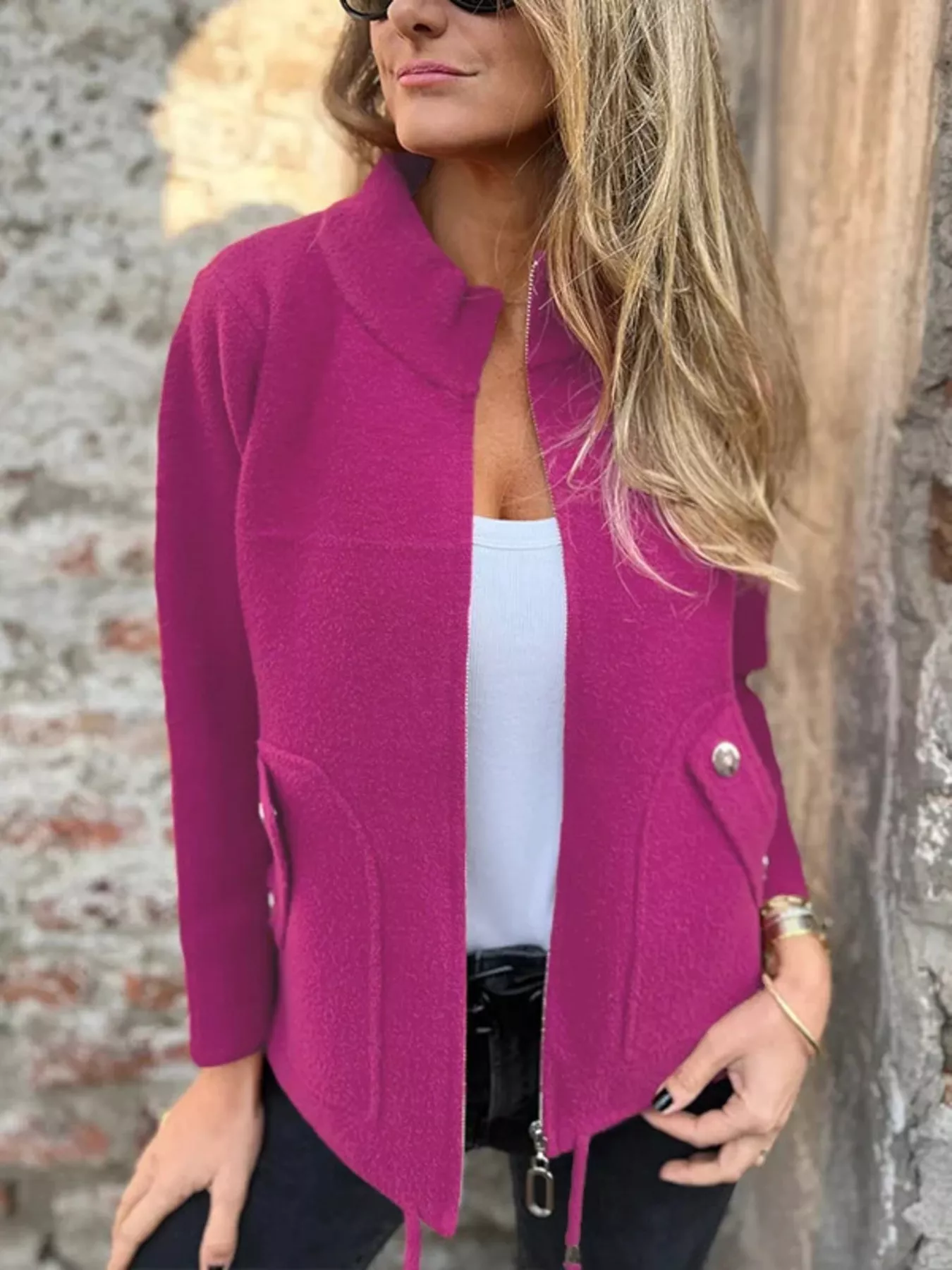 Full Size Textured Knit Zip Up Outerwear Plus Size - Image 16