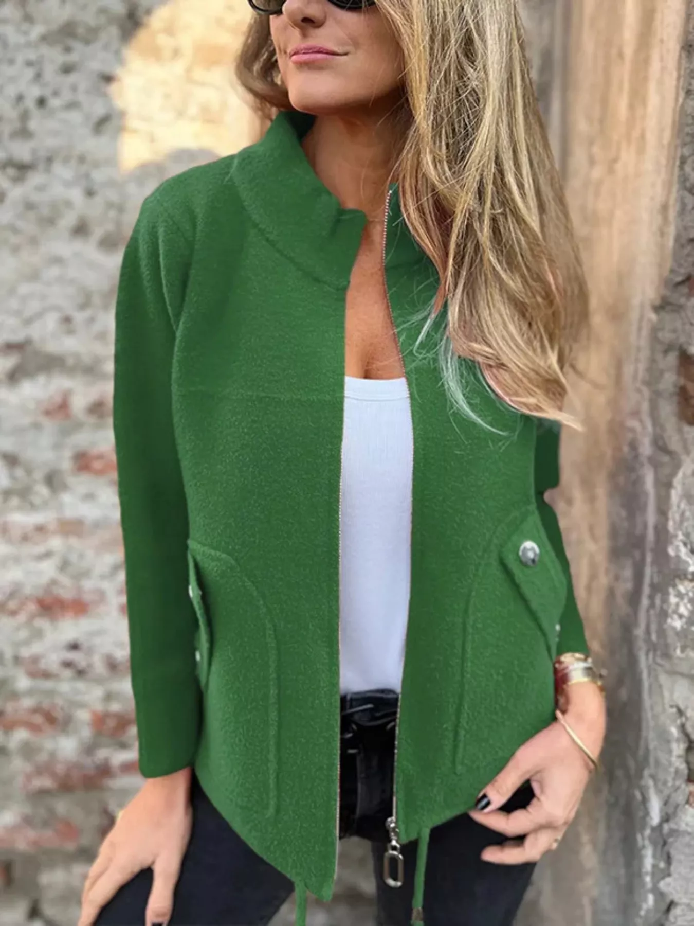 Full Size Textured Knit Zip Up Outerwear Plus Size - Image 22