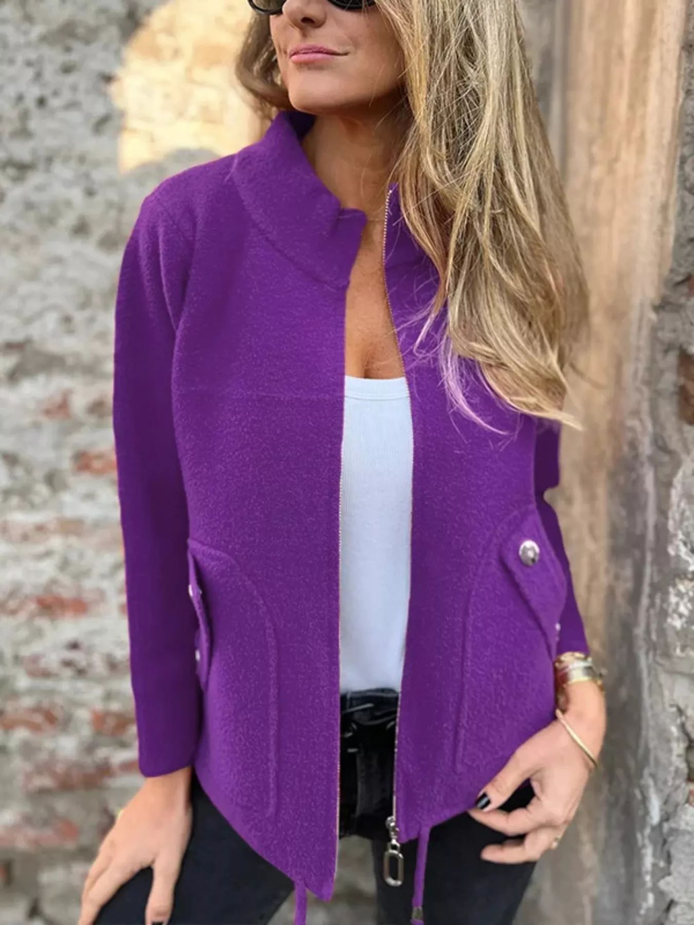 Full Size Textured Knit Zip Up Outerwear Plus Size - Image 25