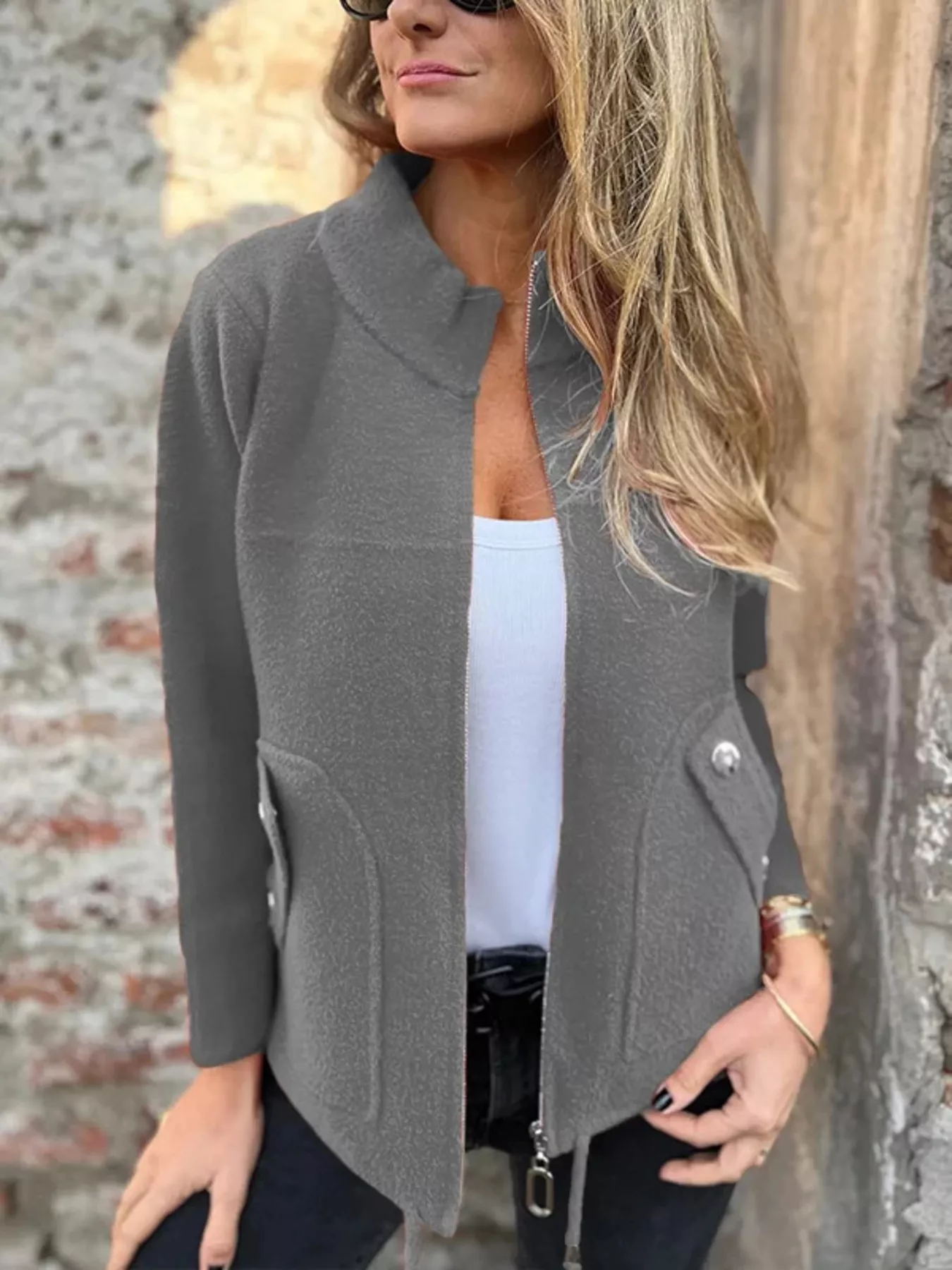 Full Size Textured Knit Zip Up Outerwear Plus Size - Image 31