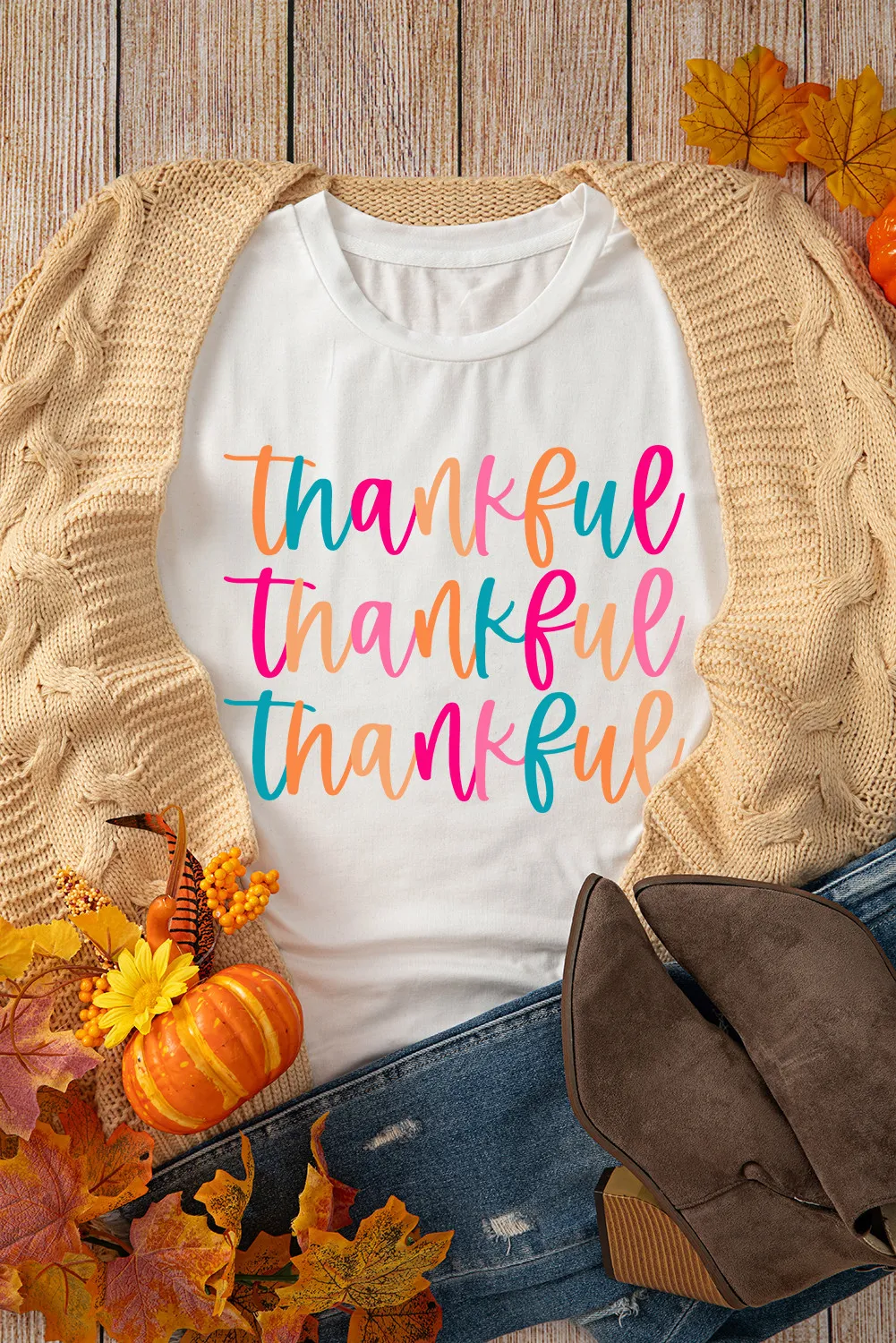 Full Size THANKFUL Round Neck Short Sleeve T-Shirt - Image 4