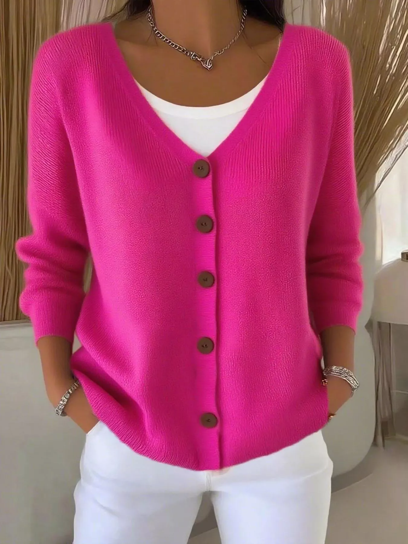 Full Size V-Neck Button-Down Knit Cardigan Plus Size - Image 10