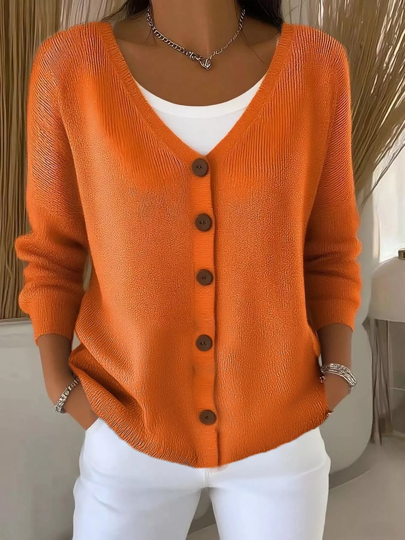 Full Size V-Neck Button-Down Knit Cardigan Plus Size - Image 13