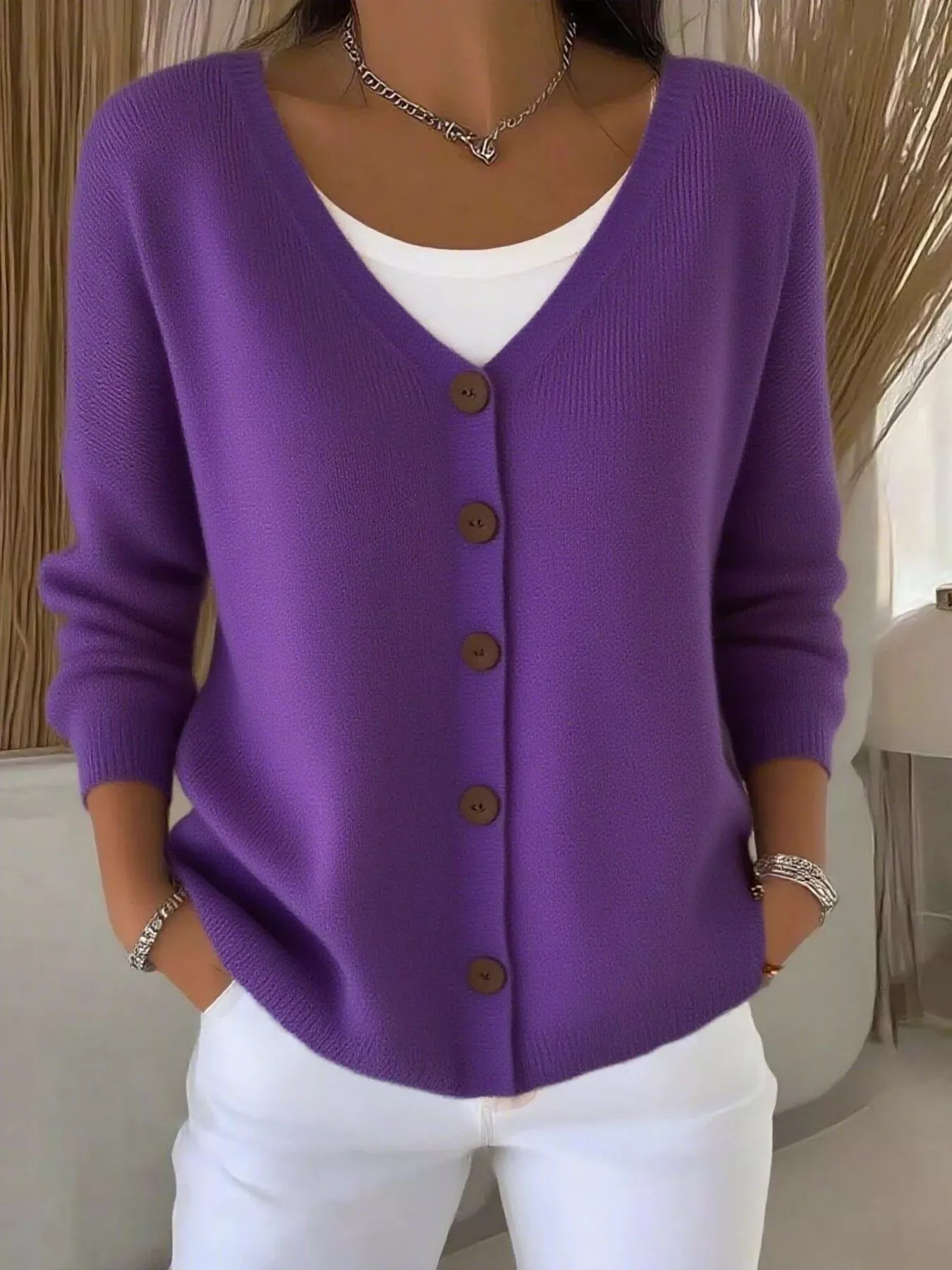 Full Size V-Neck Button-Down Knit Cardigan Plus Size - Image 16