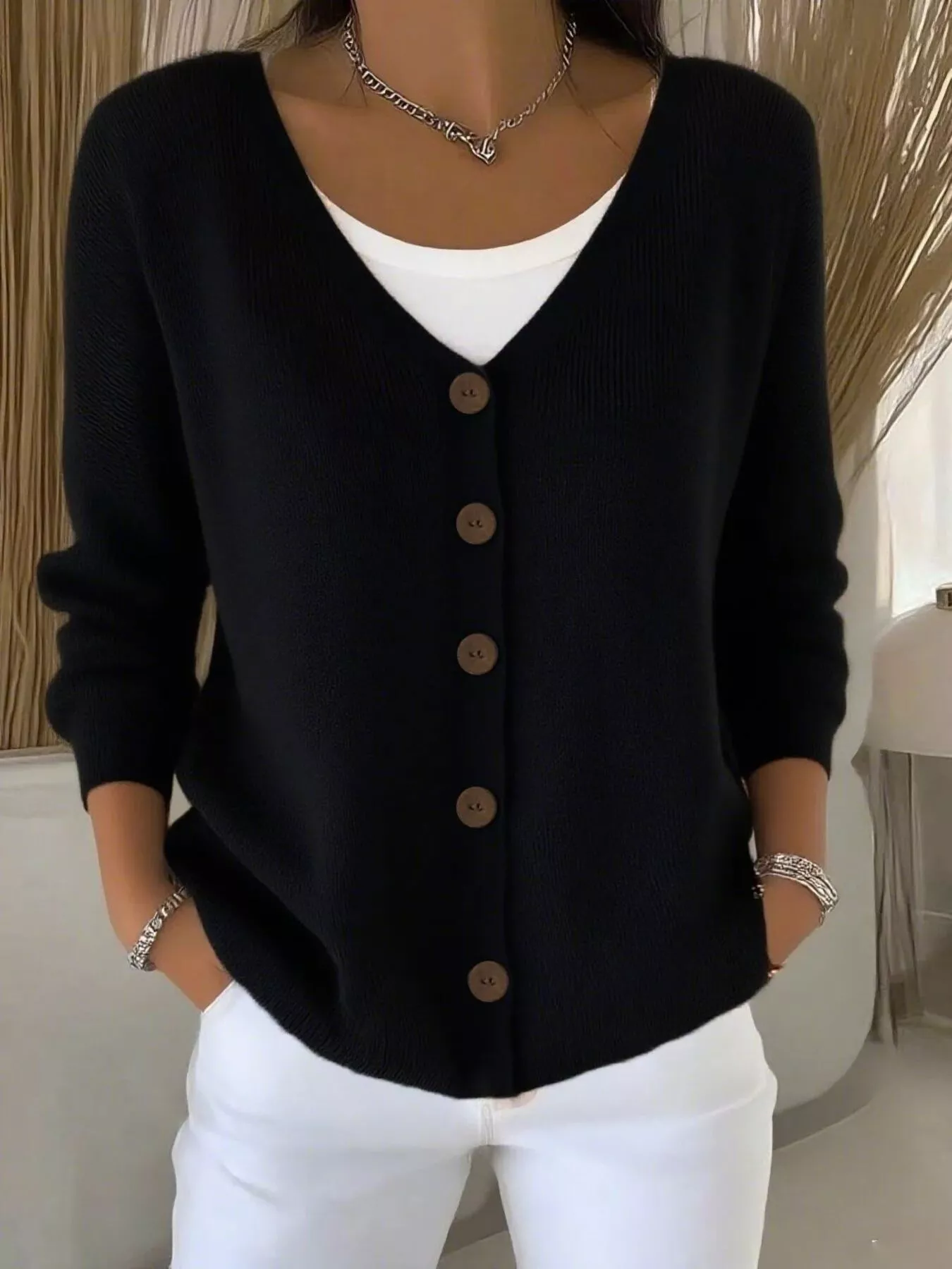 Full Size V-Neck Button-Down Knit Cardigan Plus Size - Image 4