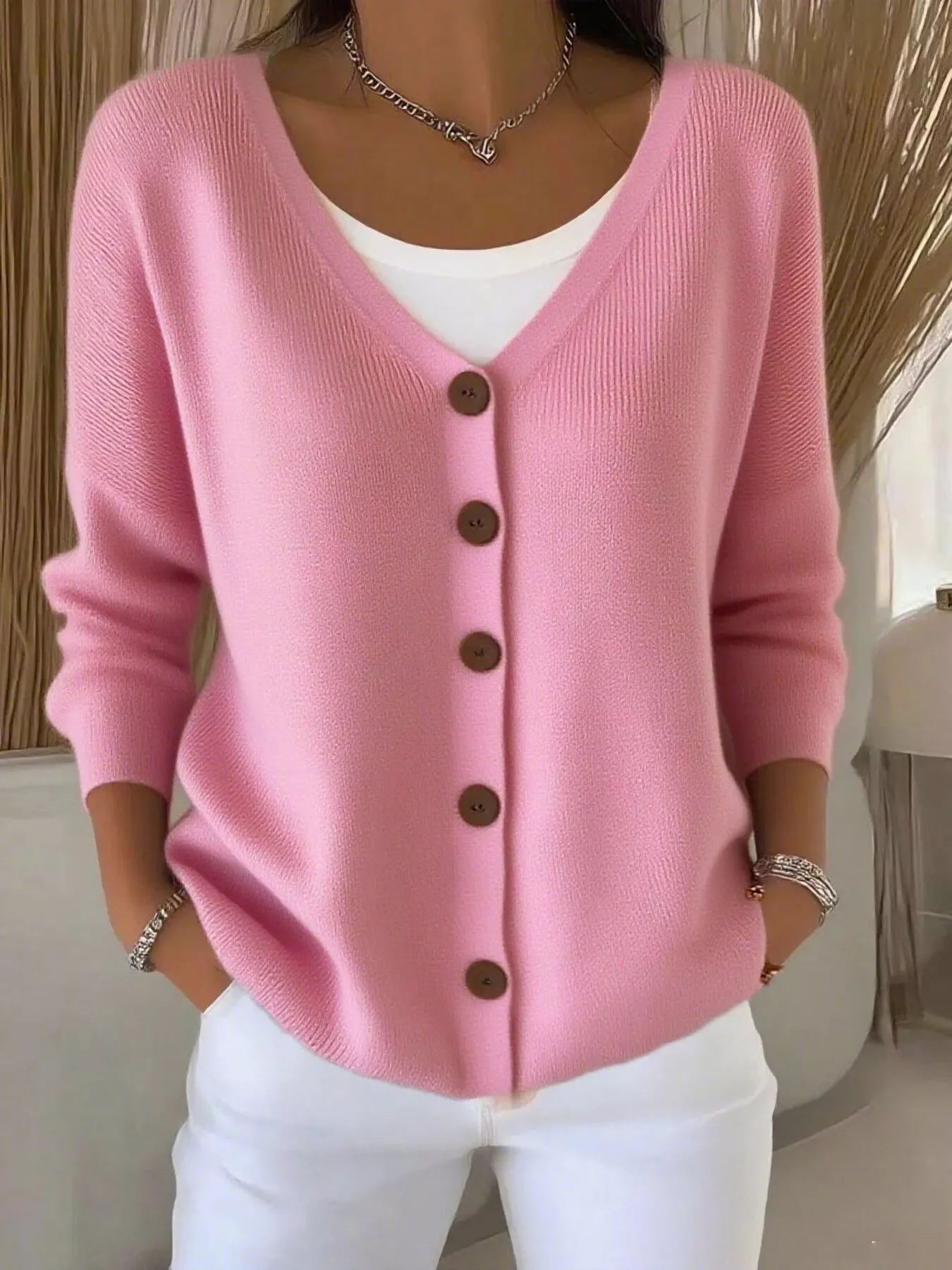 Full Size V-Neck Button-Down Knit Cardigan Plus Size - Image 7