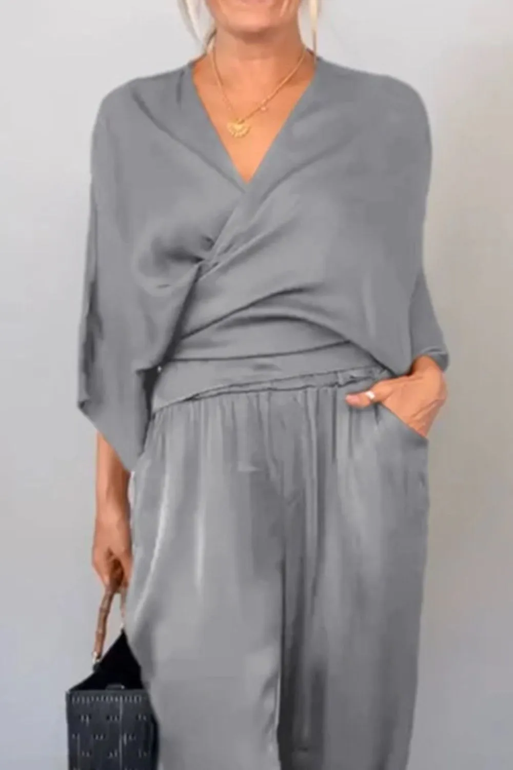 Full Size Wrap Surplice Top and Pants Set Plus Size - Image 12