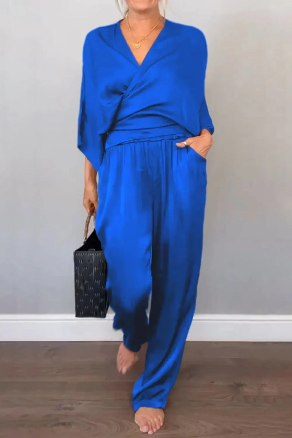 Full Size Wrap Surplice Top and Pants Set Plus Size - Image 14