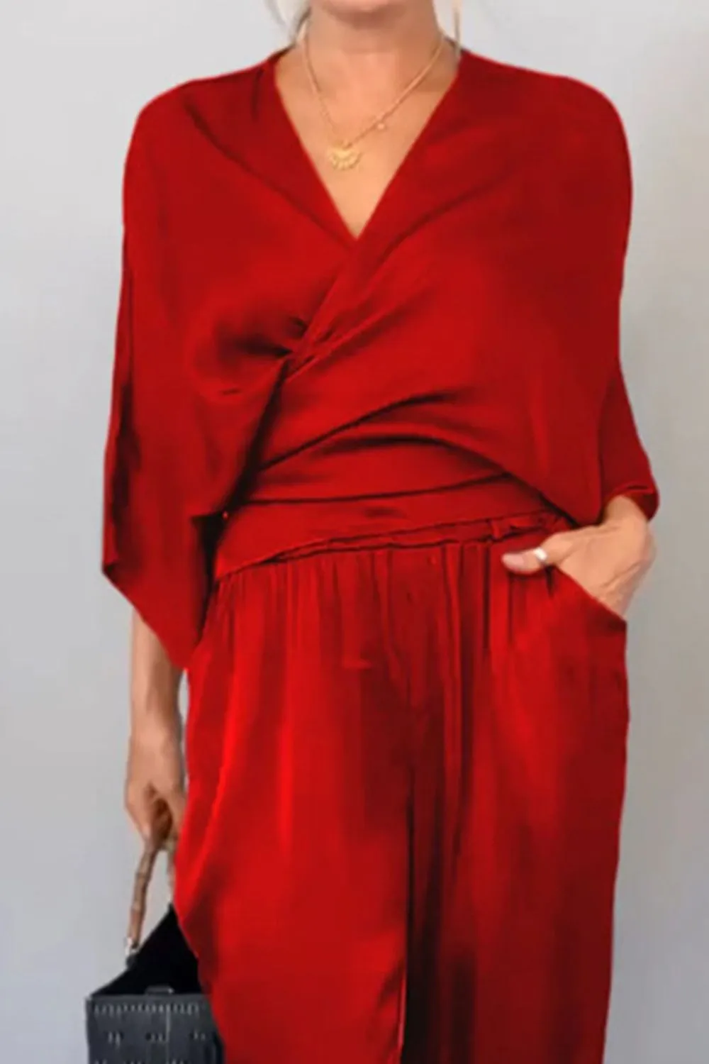 Full Size Wrap Surplice Top and Pants Set Plus Size - Image 18