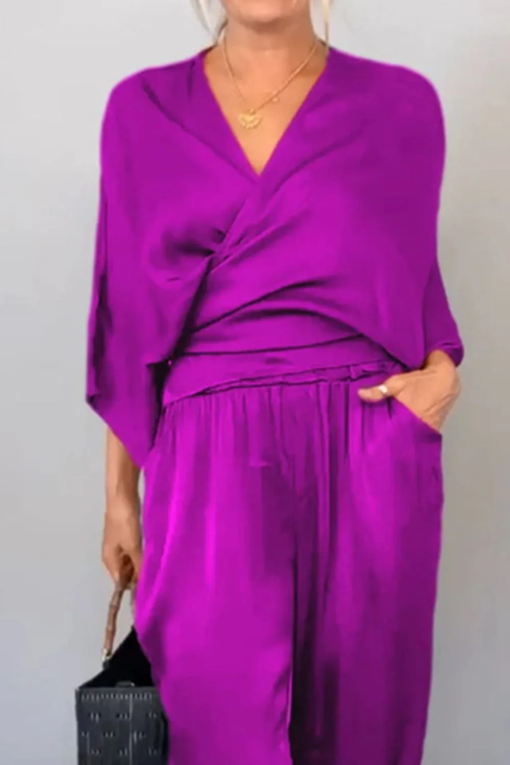 Full Size Wrap Surplice Top and Pants Set Plus Size - Image 21