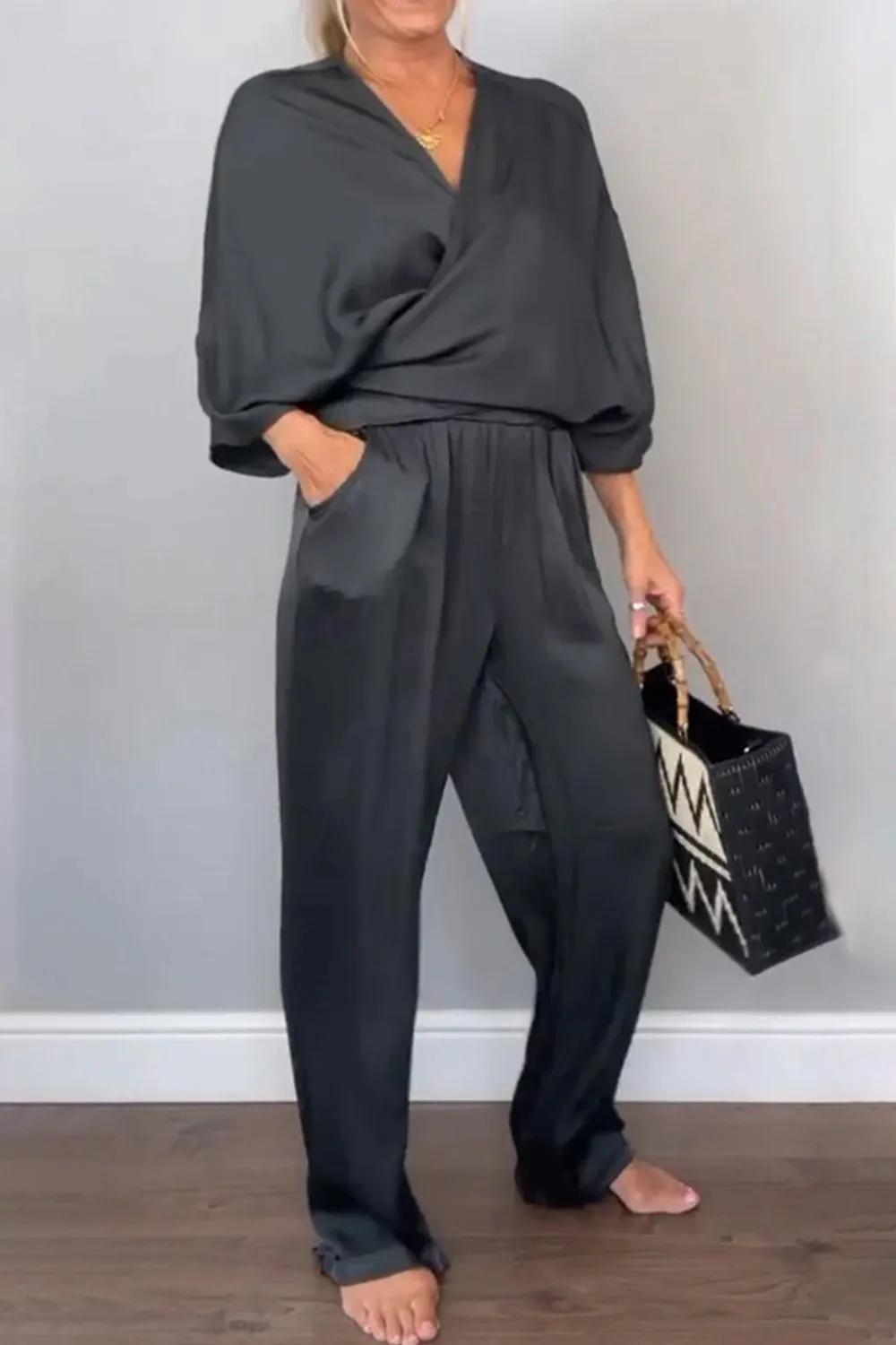 Full Size Wrap Surplice Top and Pants Set Plus Size - Image 3