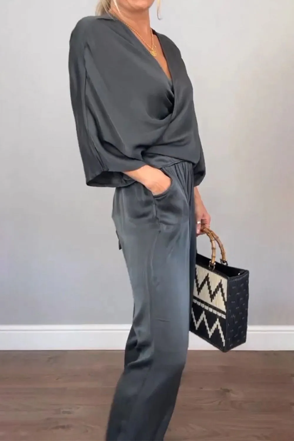 Full Size Wrap Surplice Top and Pants Set Plus Size - Image 4