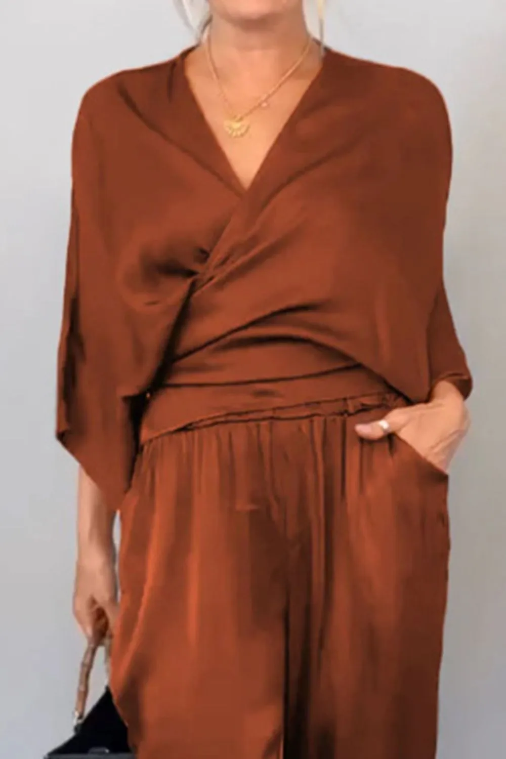 Full Size Wrap Surplice Top and Pants Set Plus Size - Image 6