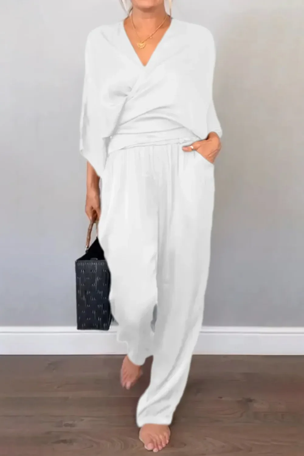 Full Size Wrap Surplice Top and Pants Set Plus Size - Image 8