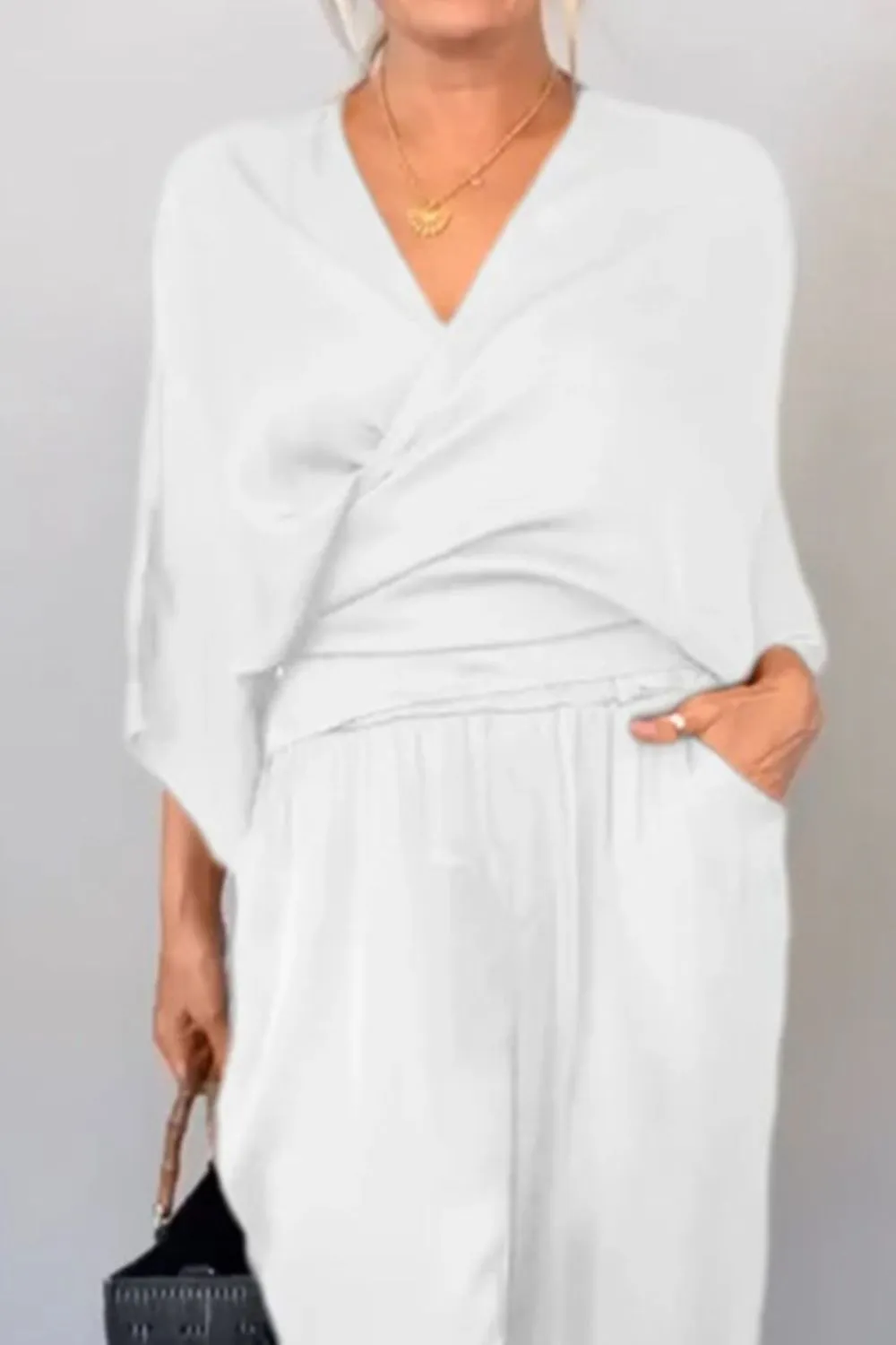 Full Size Wrap Surplice Top and Pants Set Plus Size - Image 9