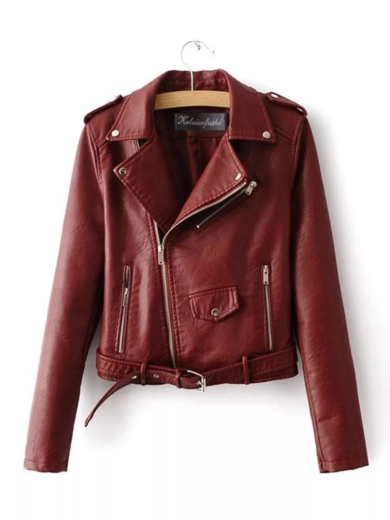 Full Size Zip Up Leather Motorcycle Biker Jacket Plus Size - Image 8