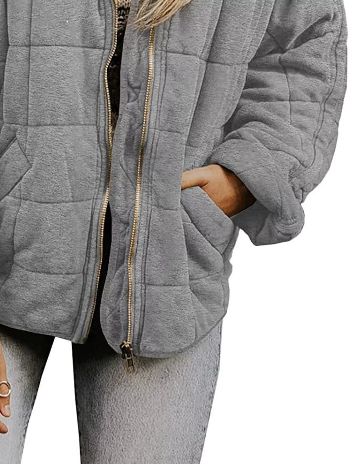 Full Size Zip Up Quilted Bomber Jacket Plus Size - Image 14