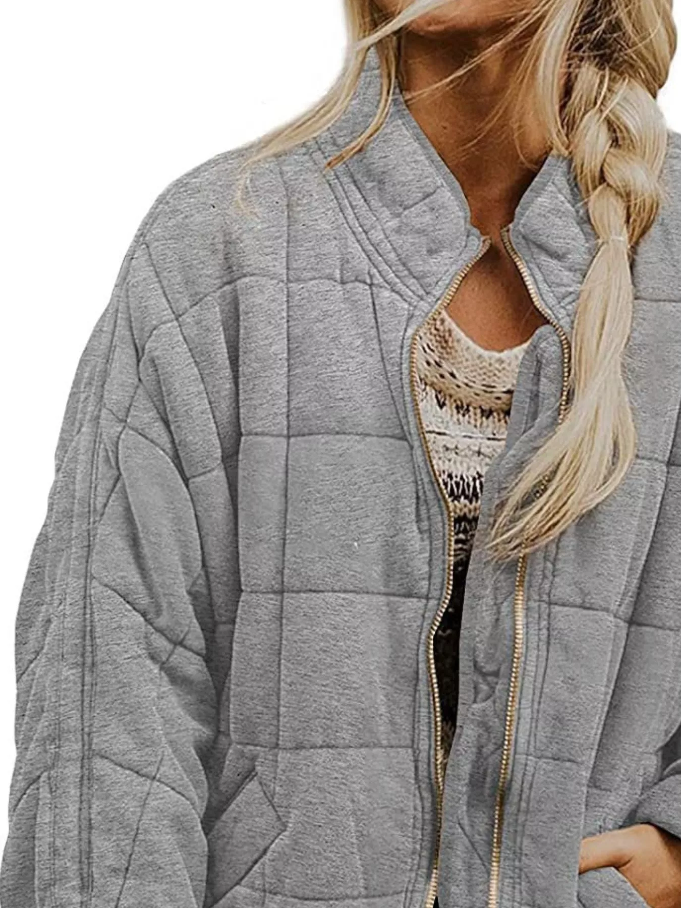 Full Size Zip Up Quilted Bomber Jacket Plus Size - Image 15