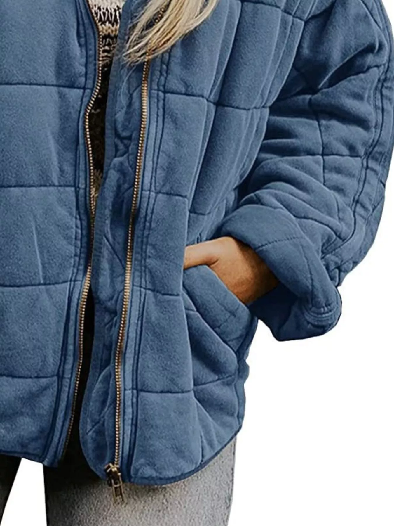 Full Size Zip Up Quilted Bomber Jacket Plus Size - Image 5