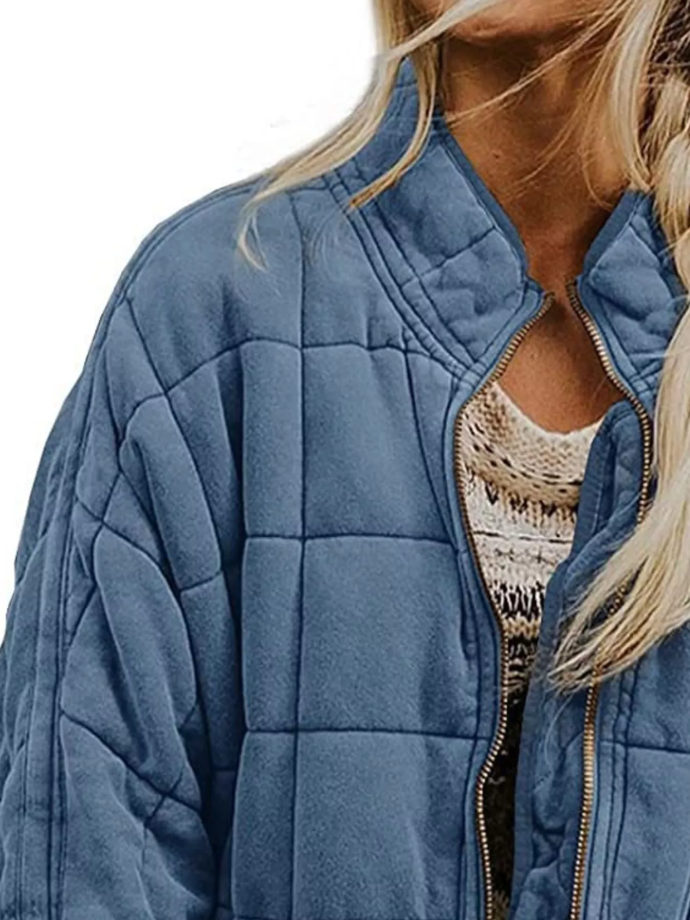 Full Size Zip Up Quilted Bomber Jacket Plus Size - Image 6