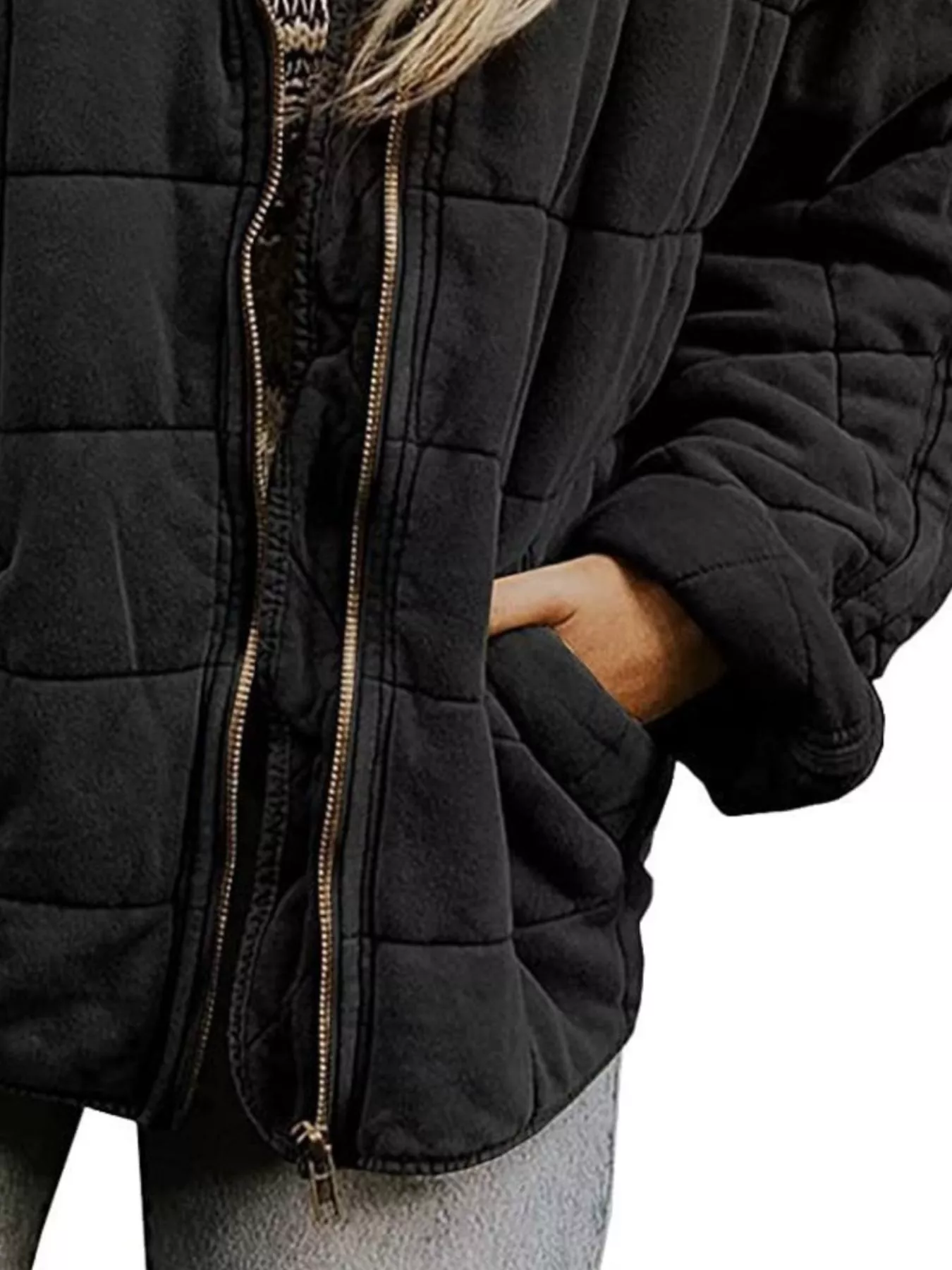 Full Size Zip Up Quilted Bomber Jacket Plus Size - Image 8