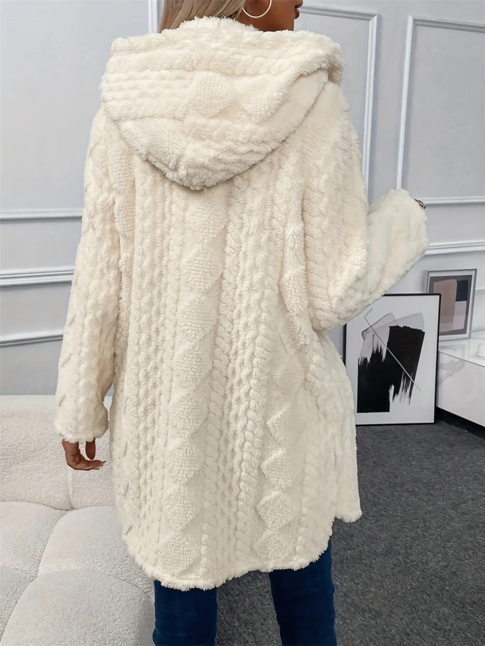 Fuzzy Button Down Hooded Coat - Image 3