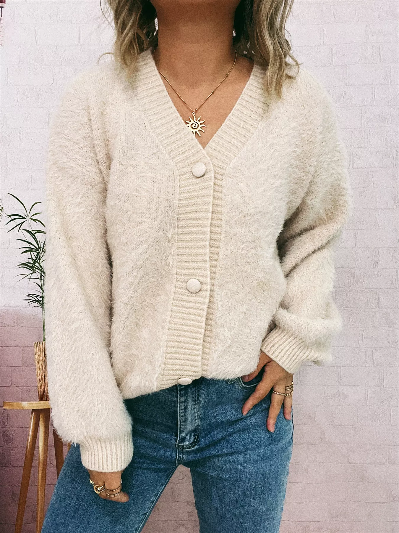 Fuzzy Button-Up Long Sleeve Cardigan - Image 20