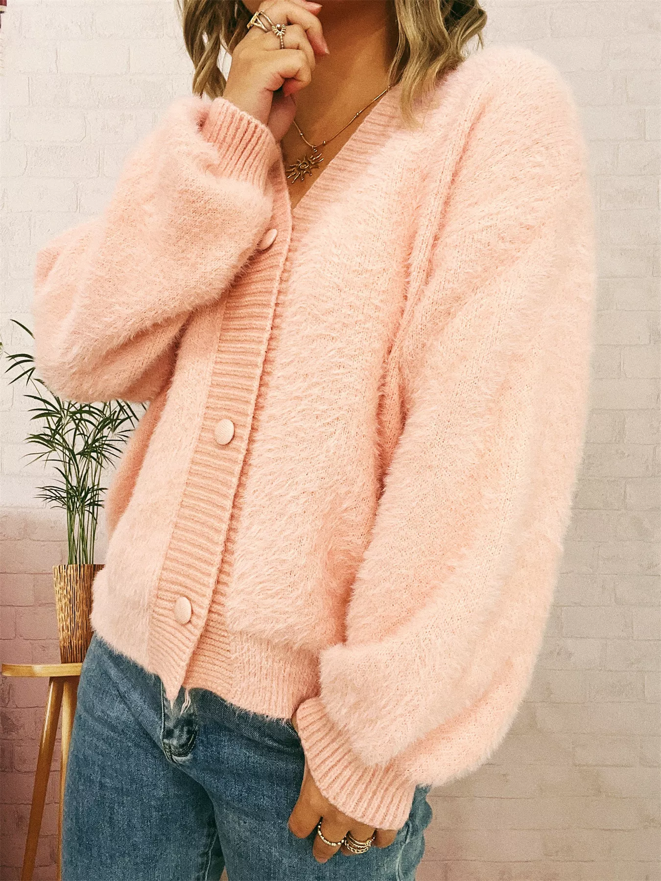 Fuzzy Button-Up Long Sleeve Cardigan - Image 23