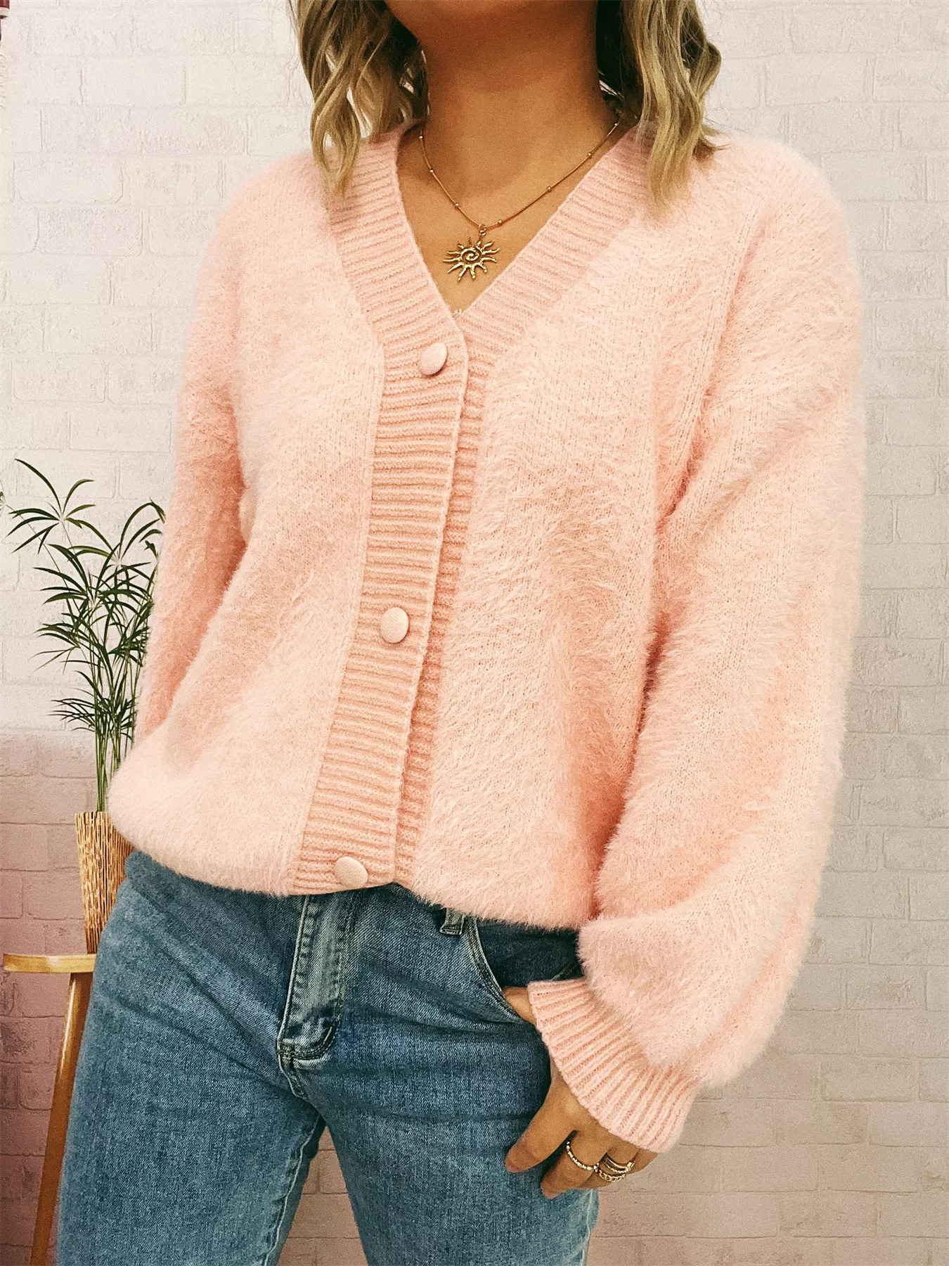 Fuzzy Button-Up Long Sleeve Cardigan - Image 24