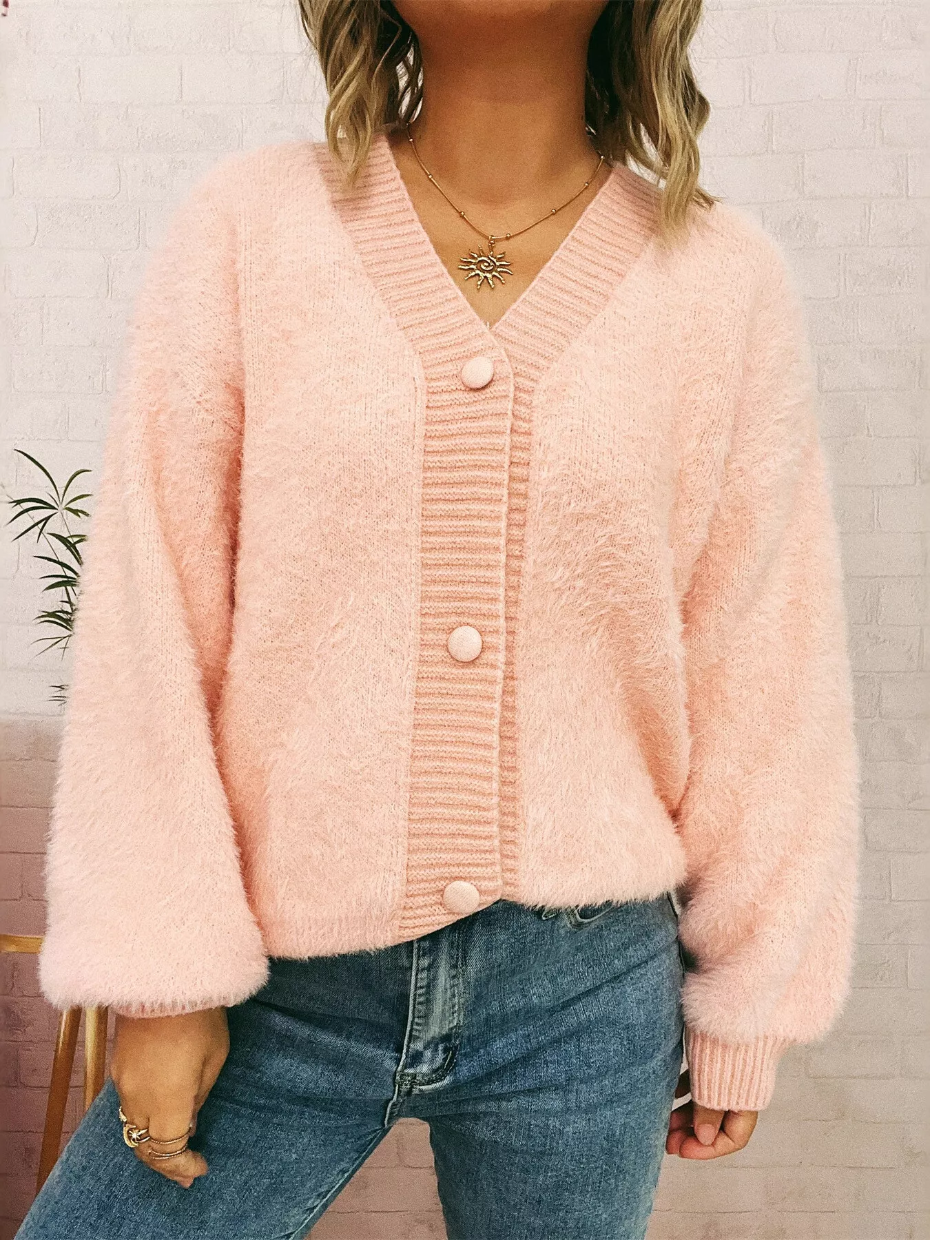 Fuzzy Button-Up Long Sleeve Cardigan - Image 25
