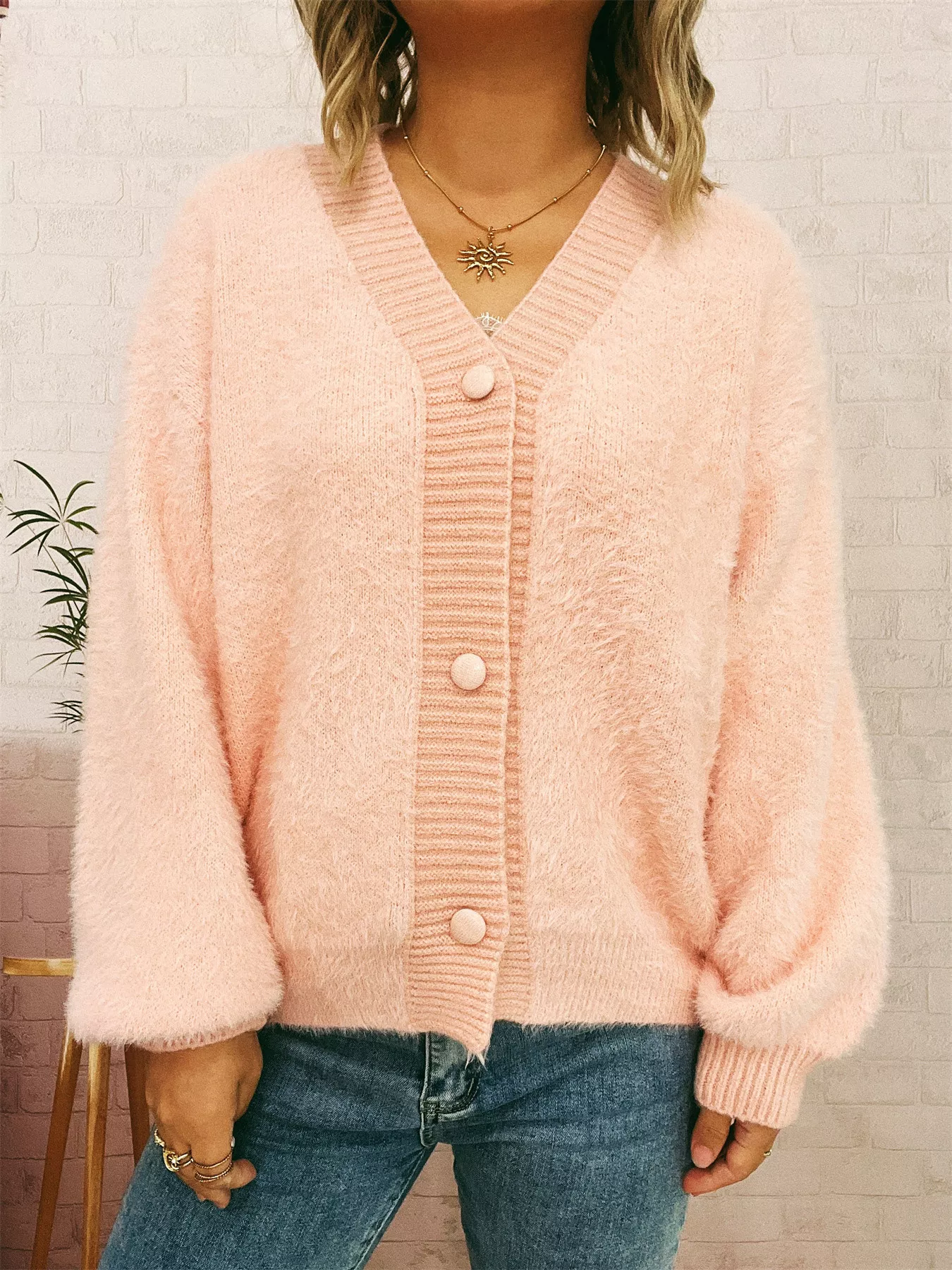 Fuzzy Button-Up Long Sleeve Cardigan - Image 26