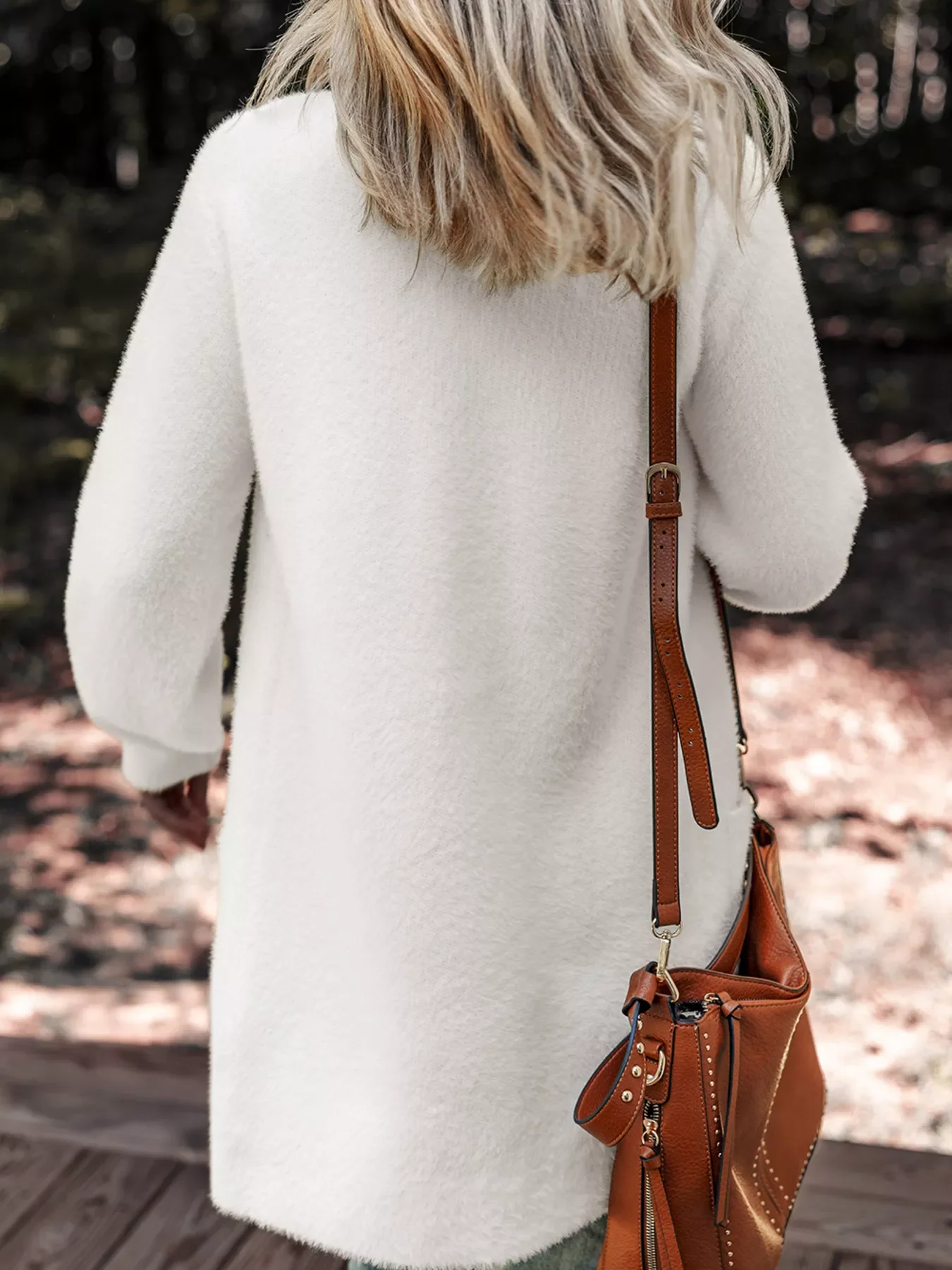 Fuzzy Buttoned Front Cardigan with Pockets - Image 7