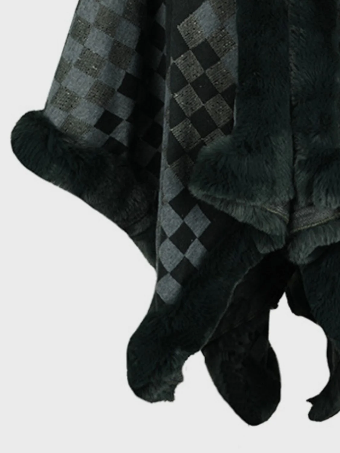 Fuzzy Checkered Long Sleeve Poncho - Image 15