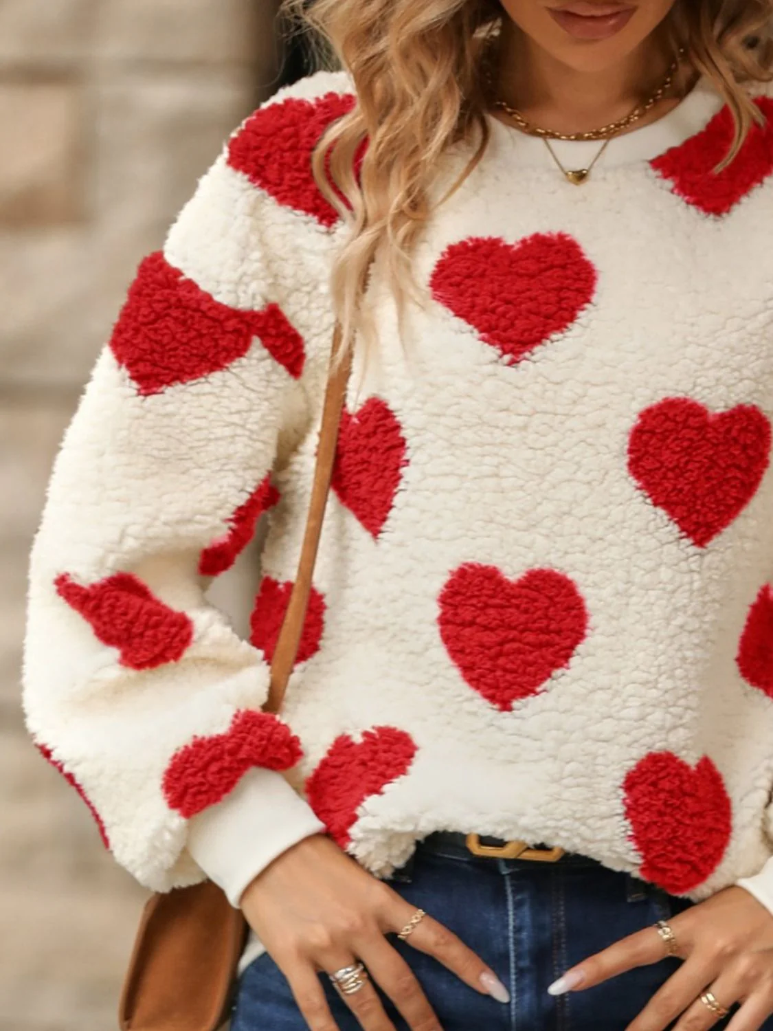 Fuzzy Heart Dropped Shoulder Sweatshirt - Image 8