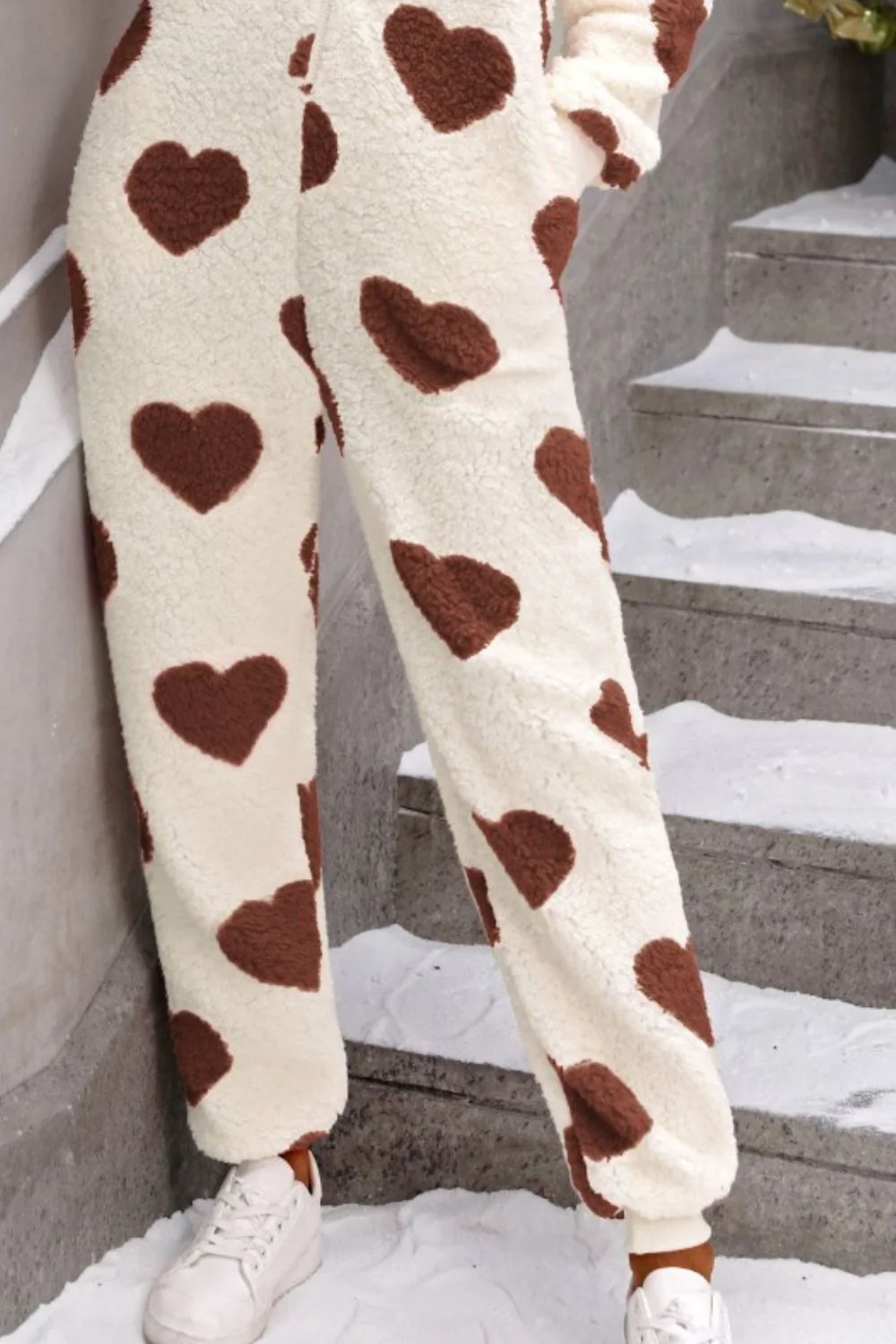 Fuzzy Heart Zip Up Hooded Lounge Jumpsuit - Image 10