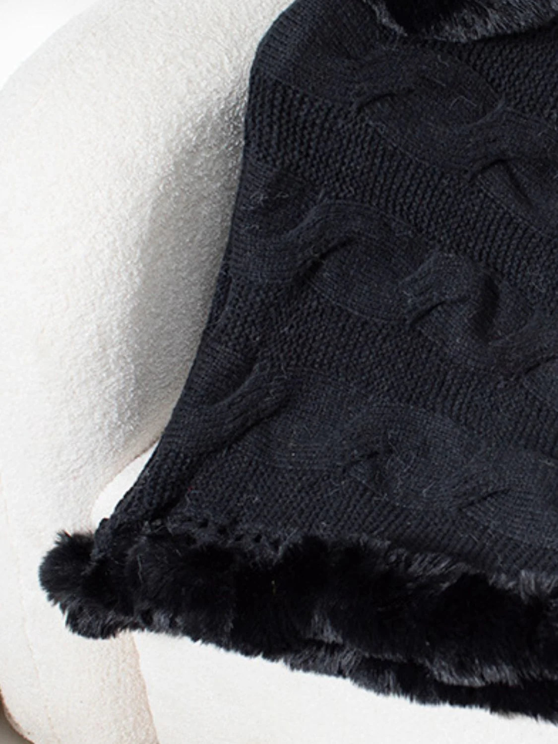 Fuzzy Hem Cable-Knit Poncho - Image 19