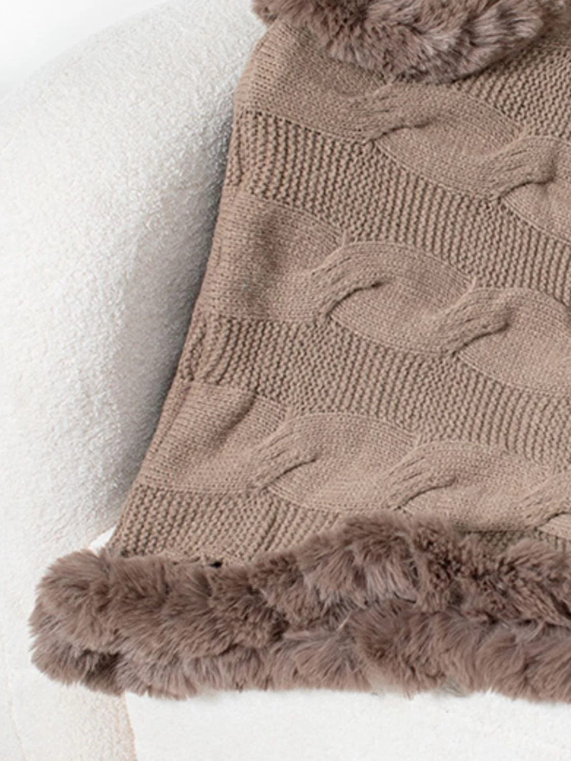 Fuzzy Hem Cable-Knit Poncho - Image 5